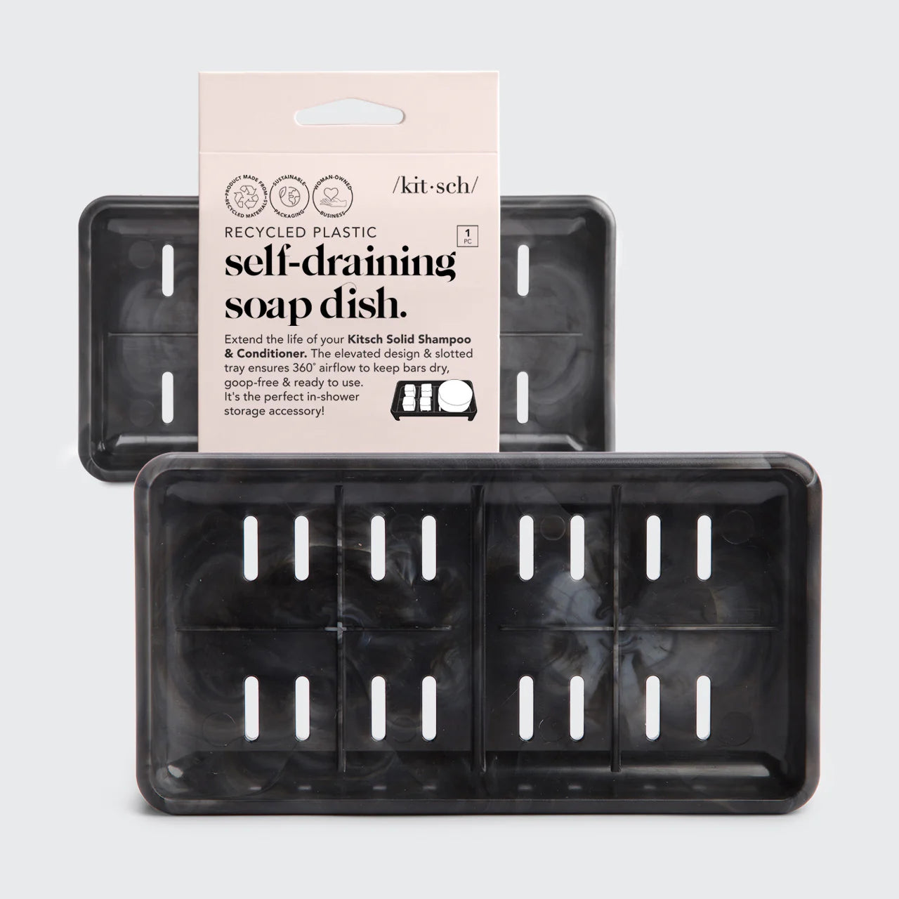 Kitsch Recycled Plastic Self Draining Soap Dish - Black