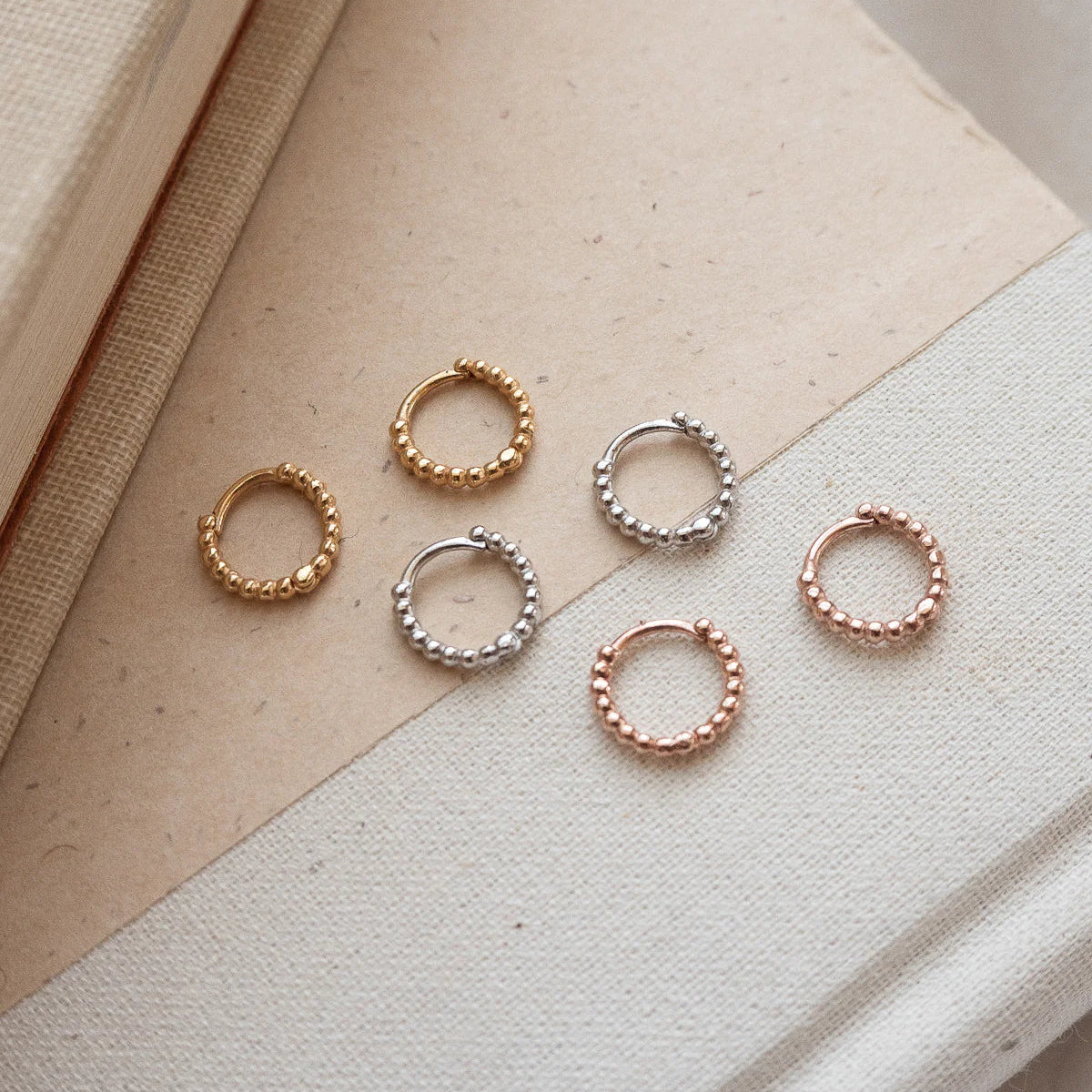 Luv AJ - Mini Continuous Beaded Huggies - Gold