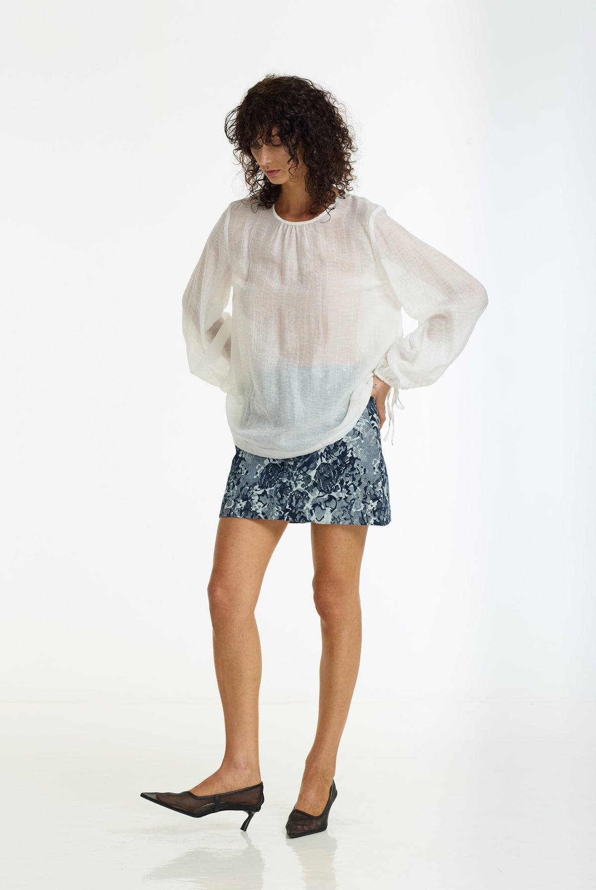 Nocturne Floral Mini Skirt | Dark Denim/Ivory