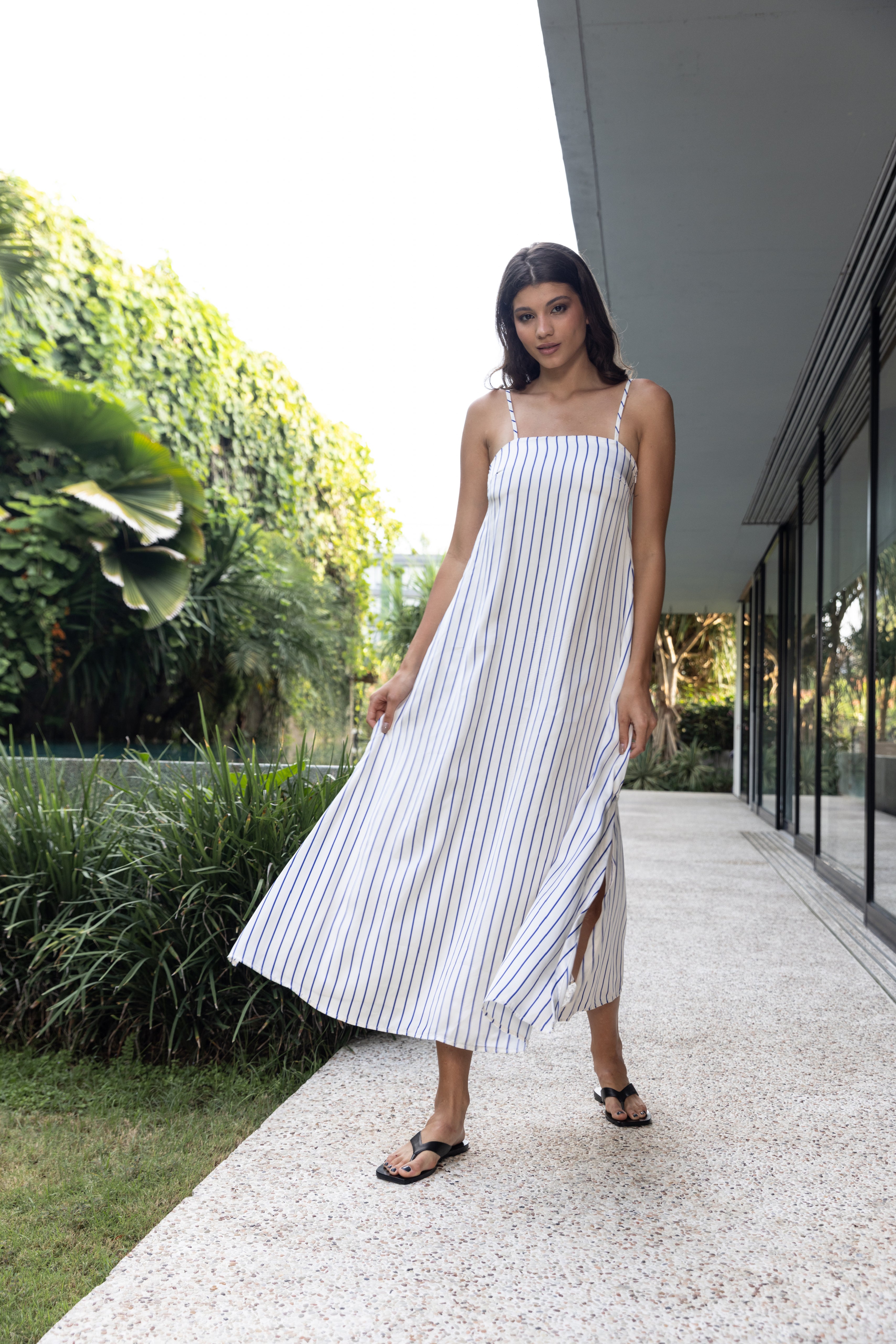 Low Key Dress - Ivory with Blue Stripe