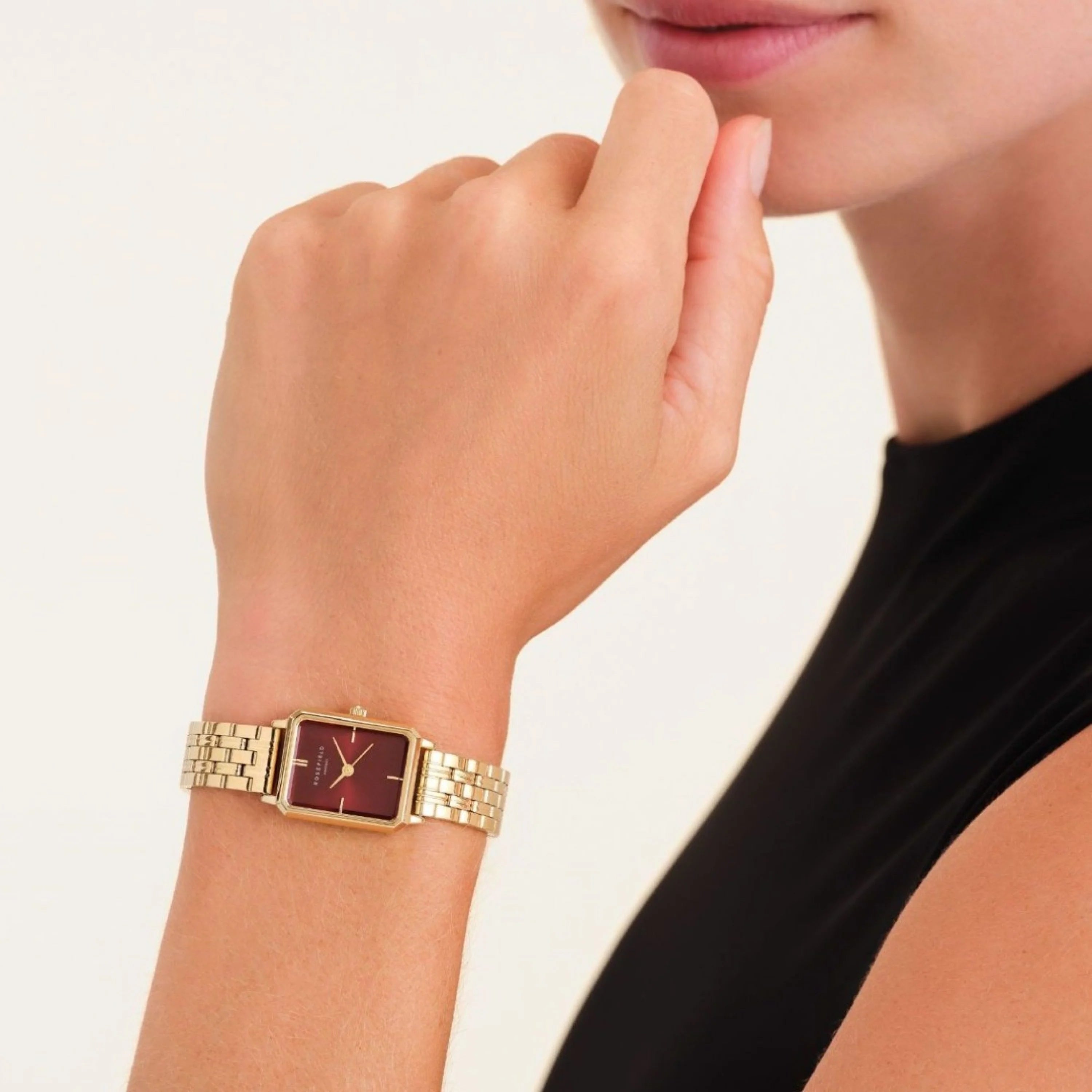 Rosefield - Octagon Sunray Watch - Gold/Burgundy - XS