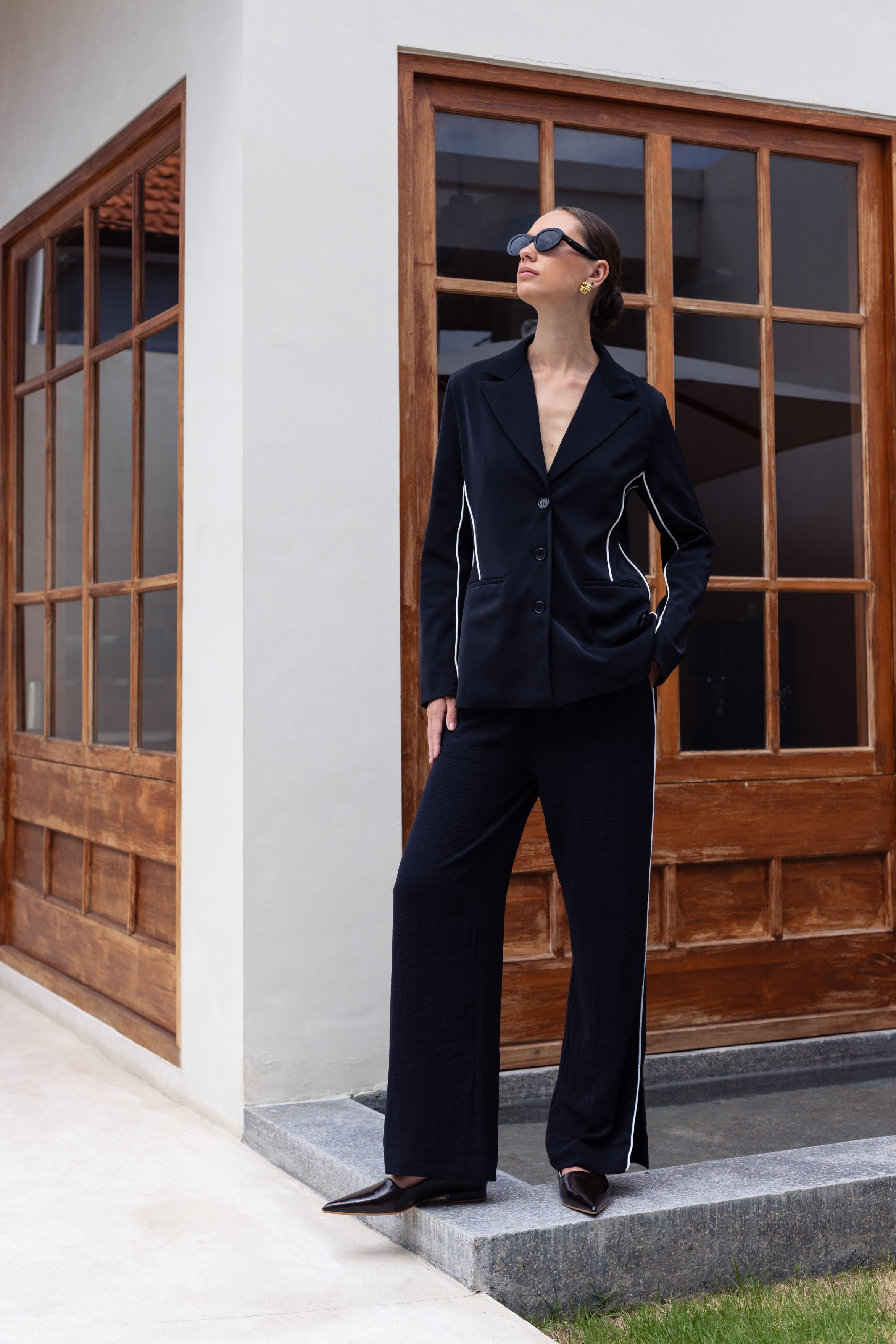 Pipe Dream Blazer - Black with White Piping