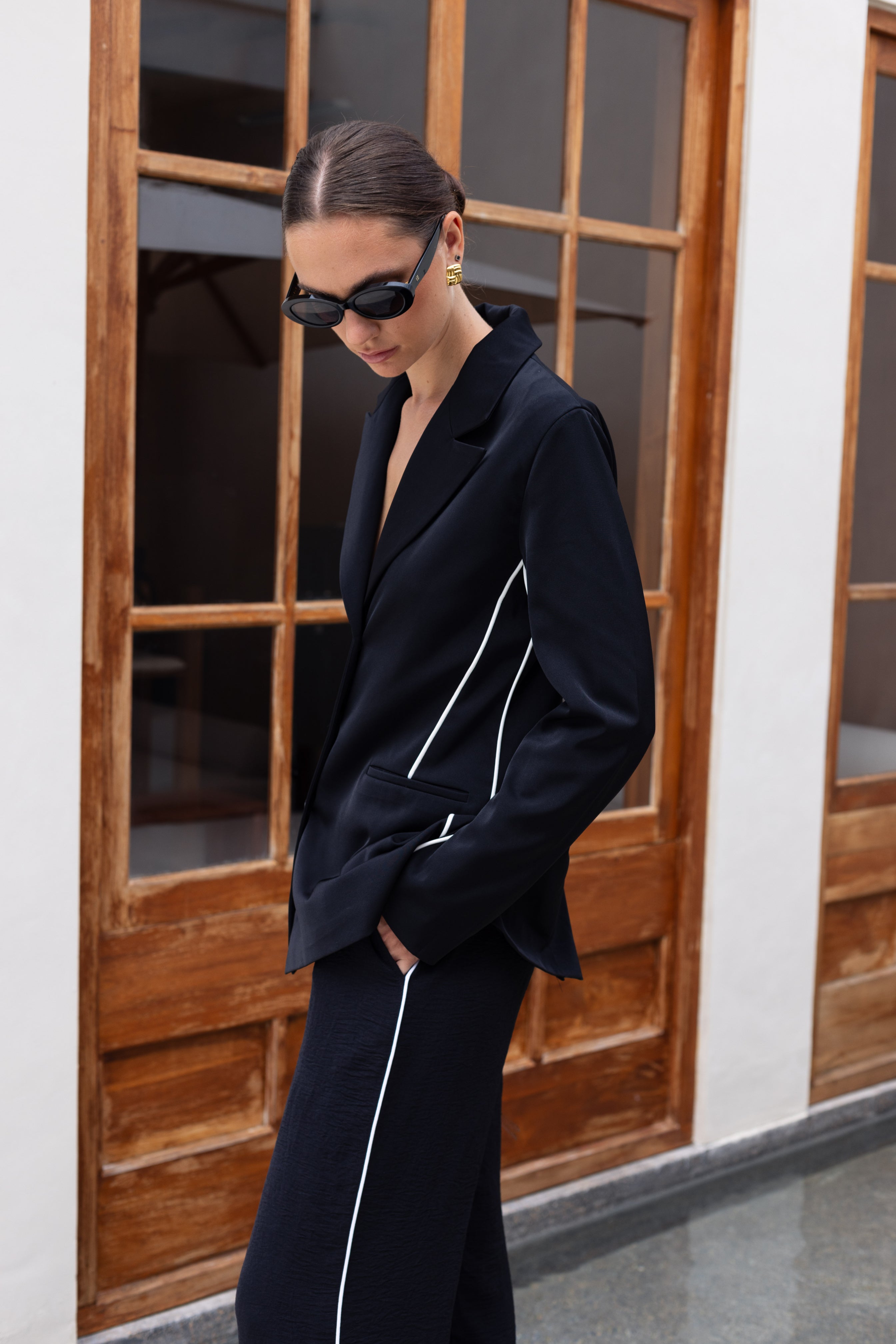 Pipe Dream Blazer - Black with White Piping