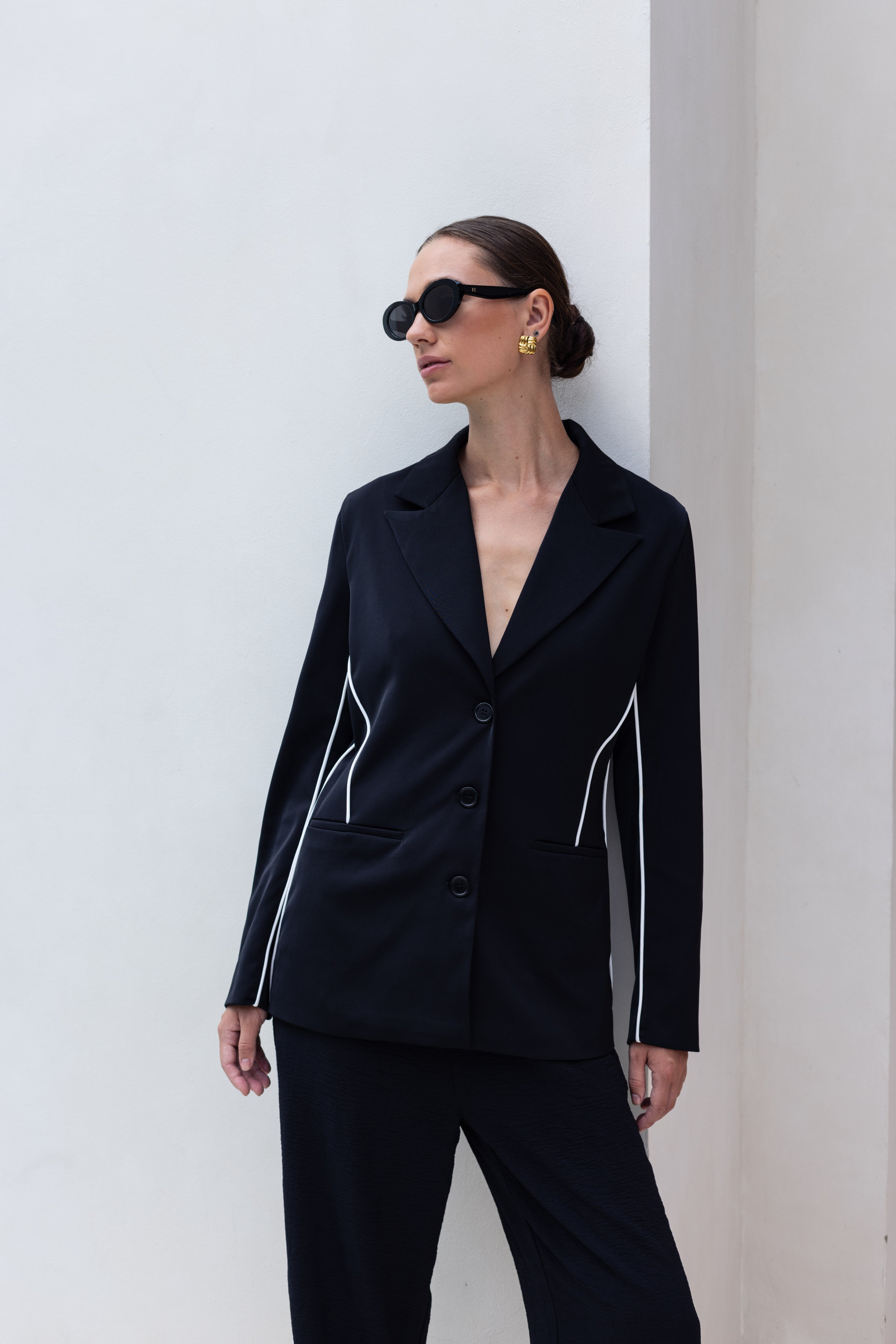 Pipe Dream Blazer - Black with White Piping