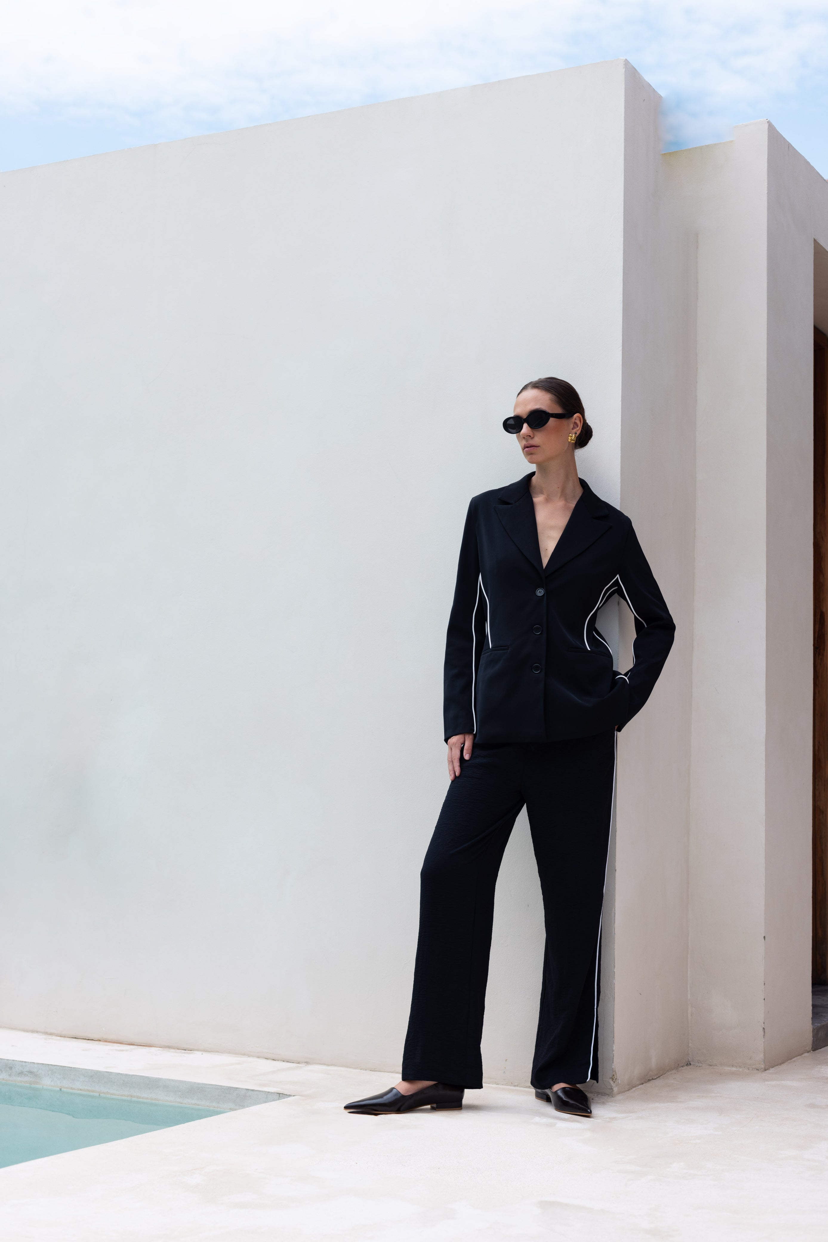 Pipe Dream Blazer - Black with White Piping