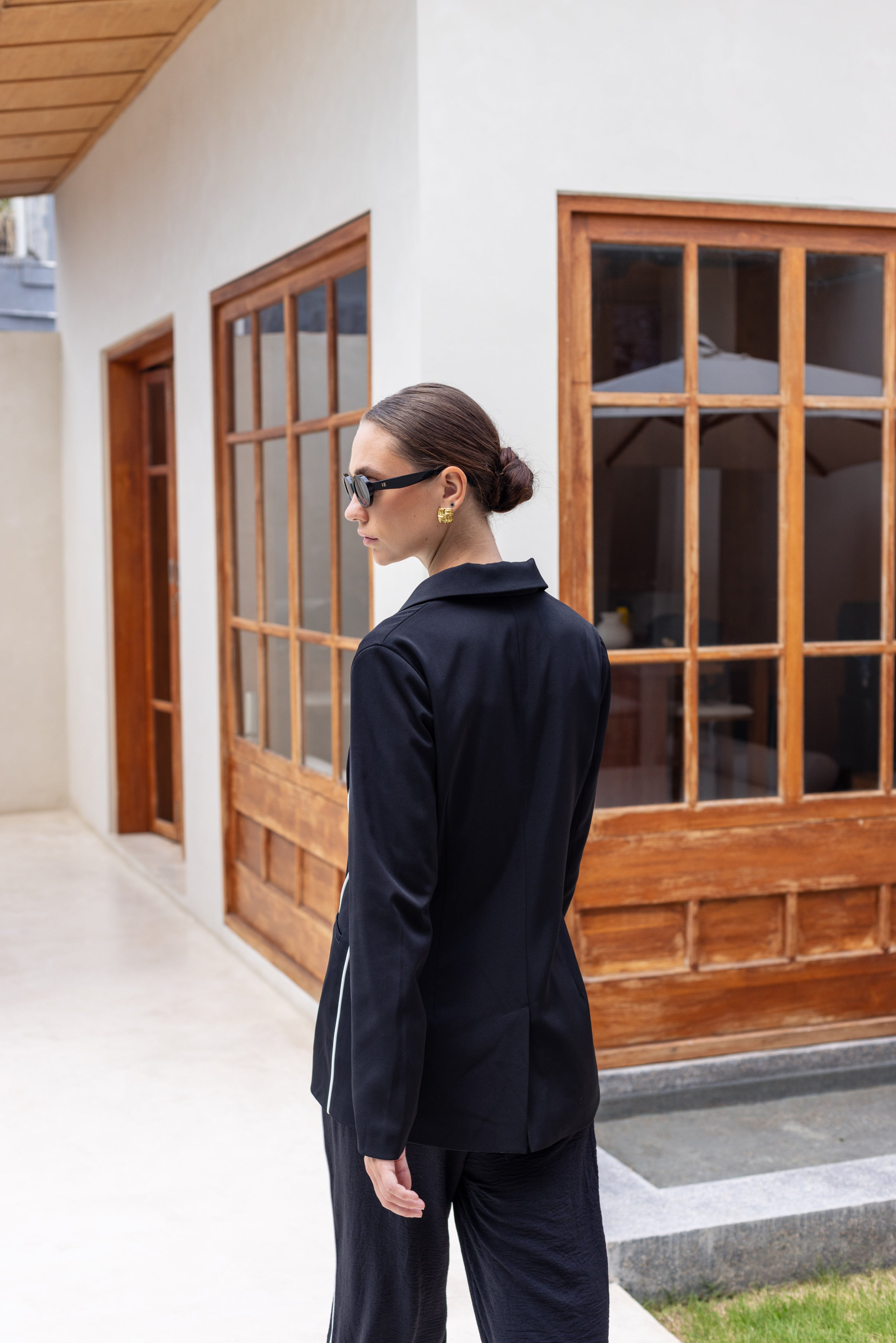 Pipe Dream Blazer - Black with White Piping