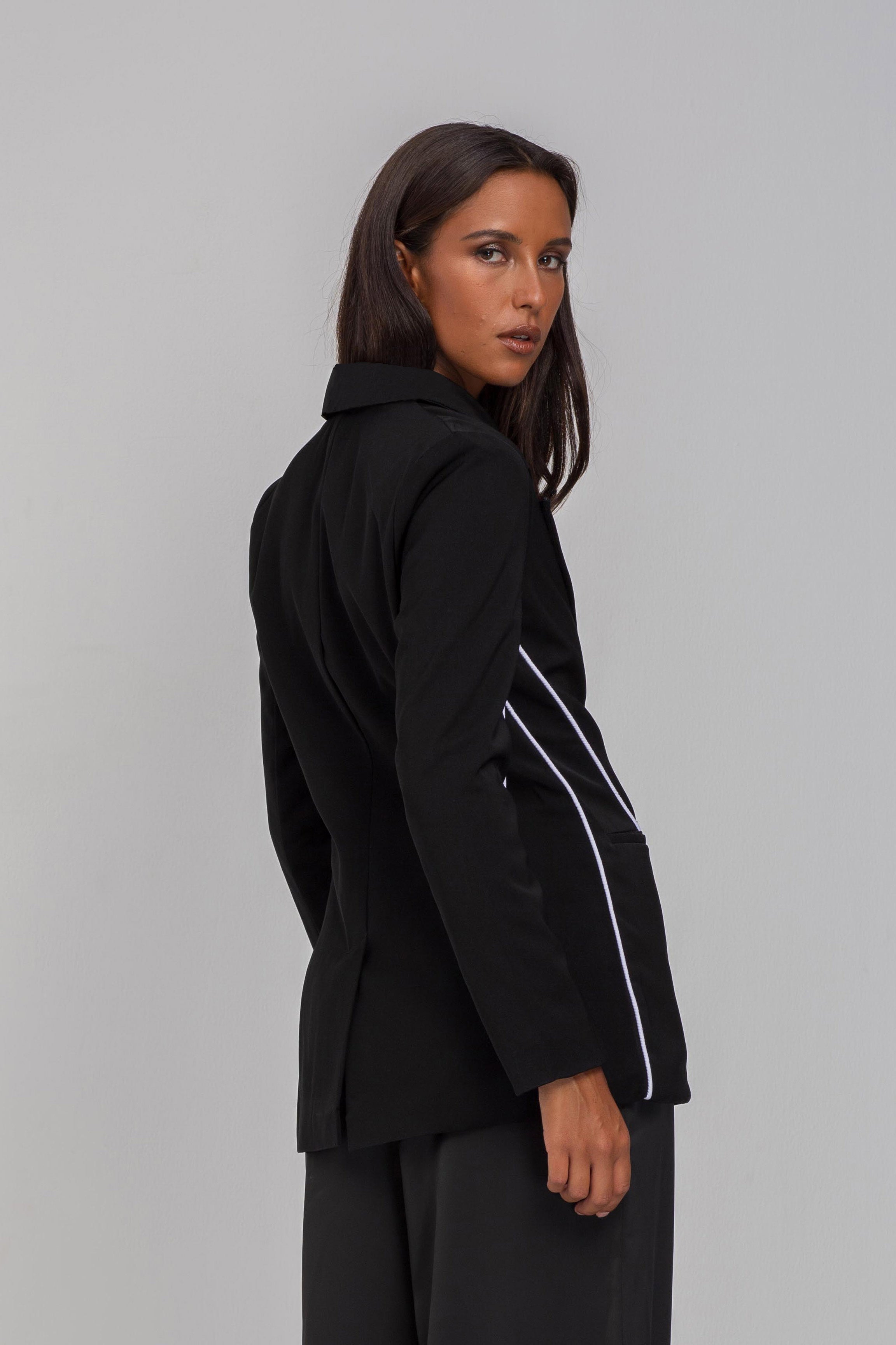 Pipe Dream Blazer - Black with White Piping