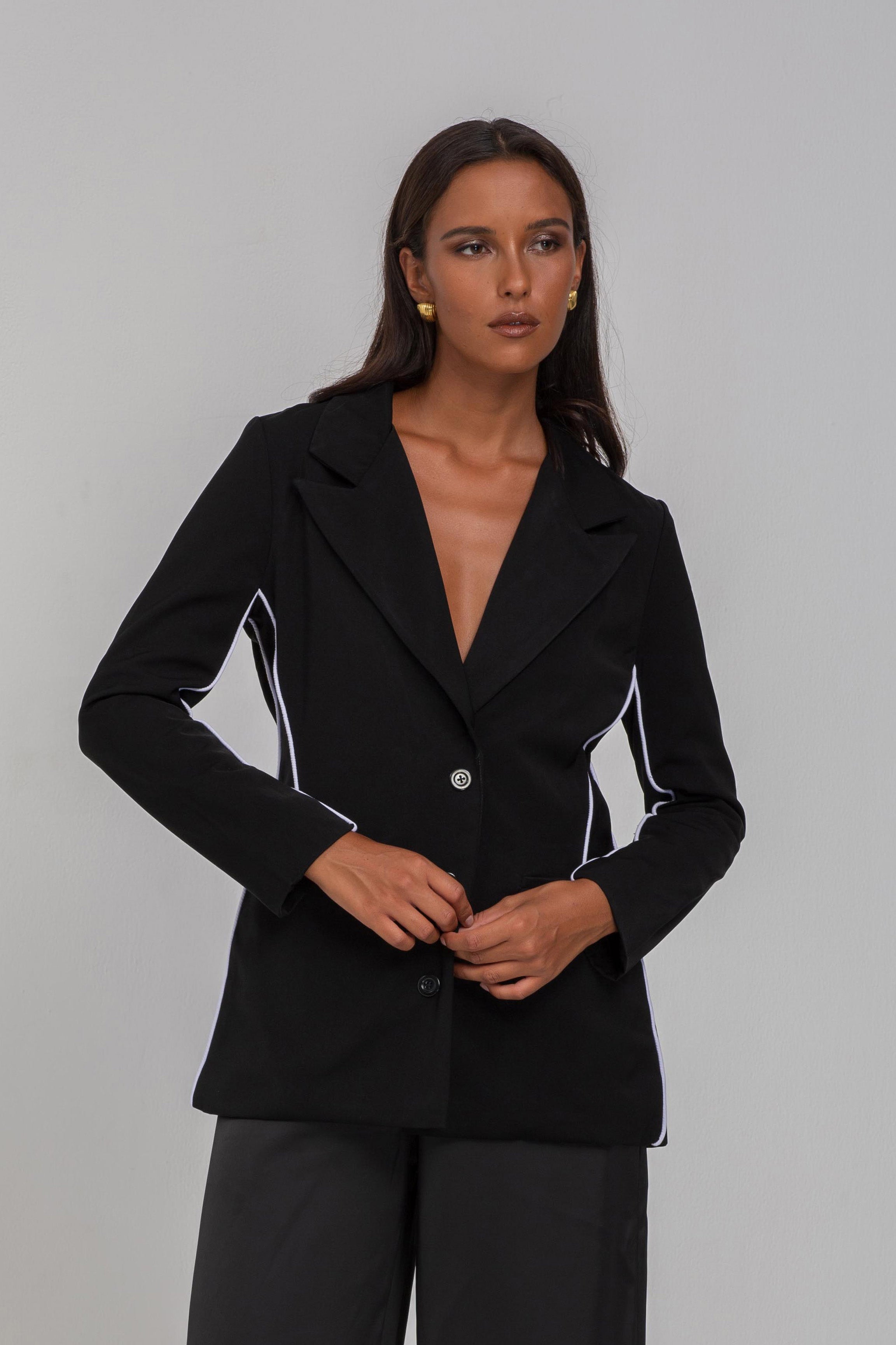 Pipe Dream Blazer - Black with White Piping