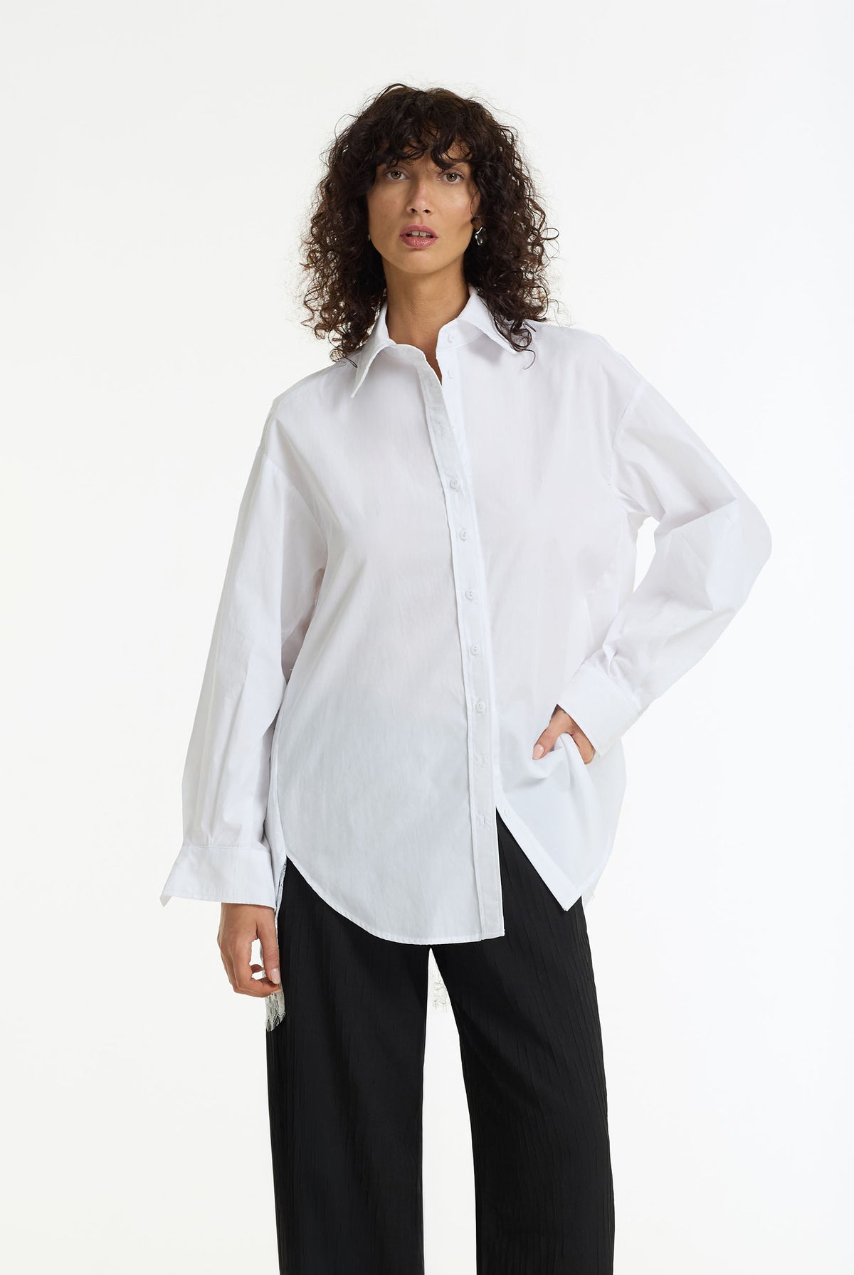 Reveal Lace Back Cotton Shirt | White