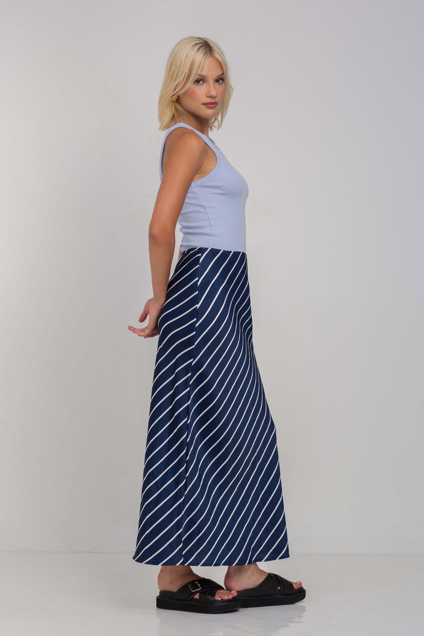 Saturday Skirt - Navy with White Diagonal Pinstripe