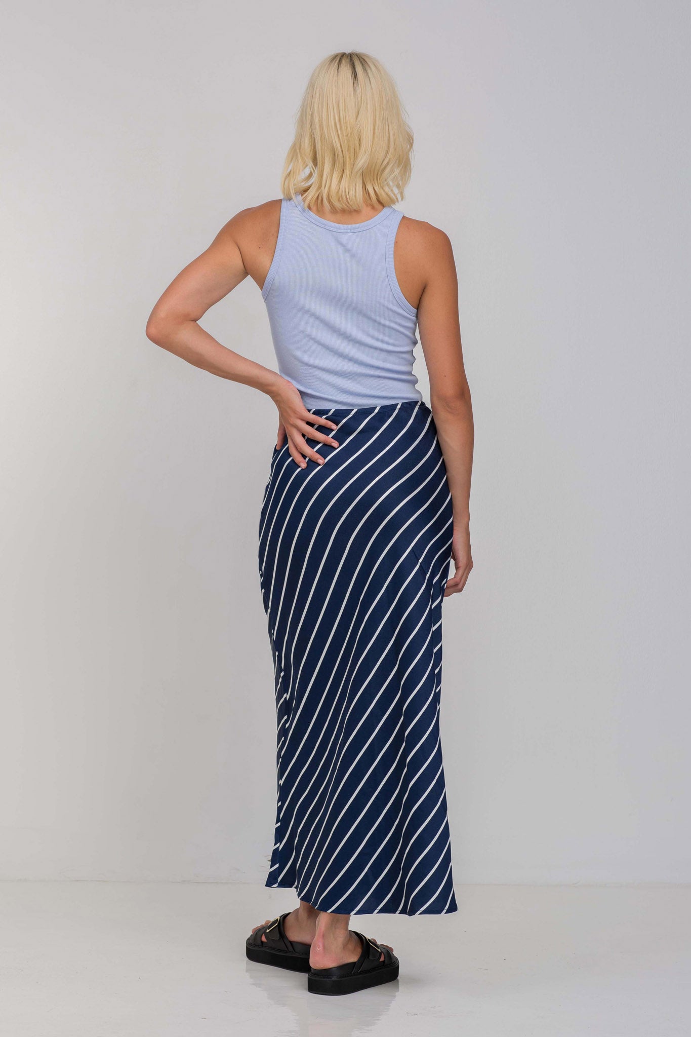 Saturday Skirt - Navy with White Diagonal Pinstripe