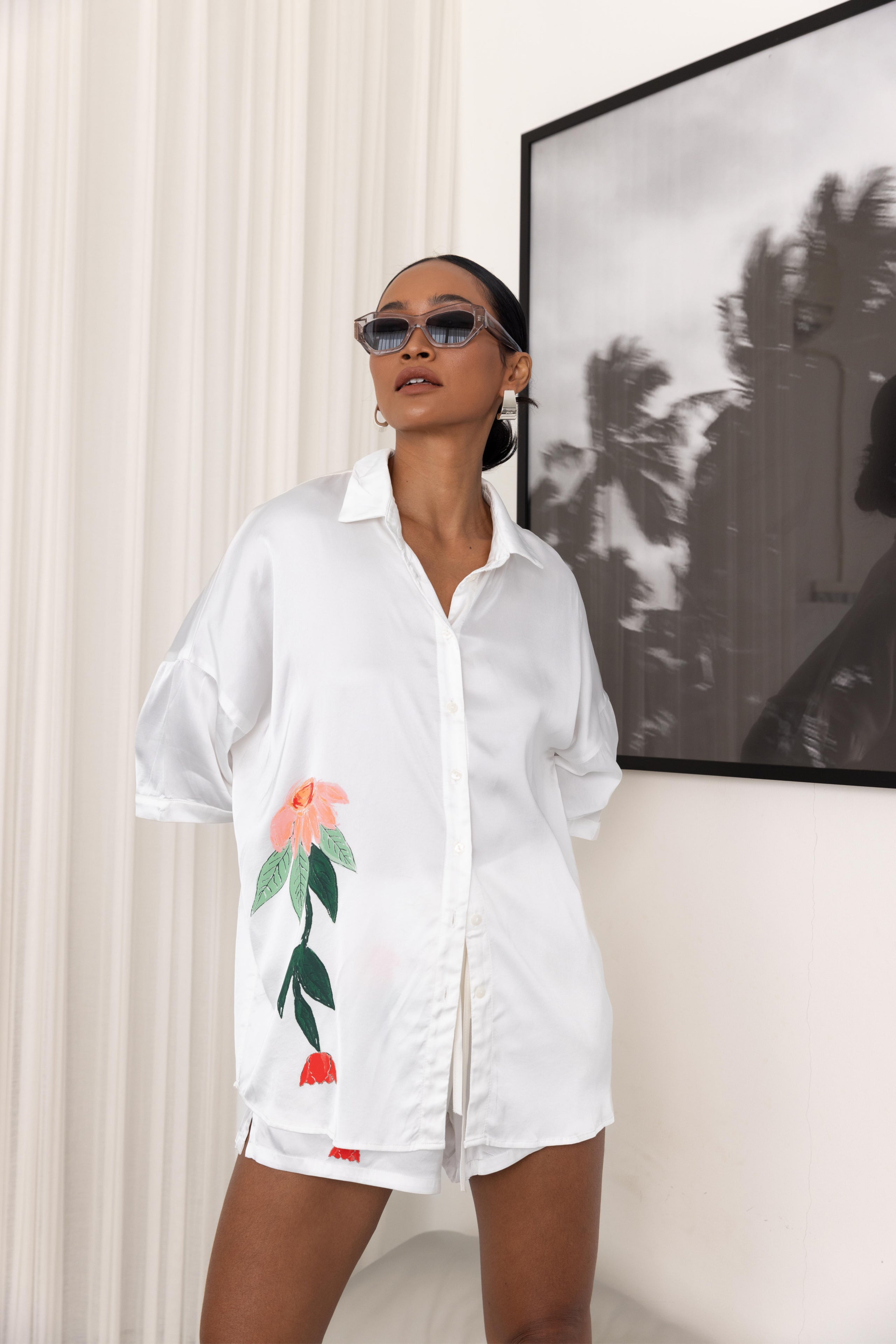 Santiago Shirt - White with Peppa Hart Floral Motif