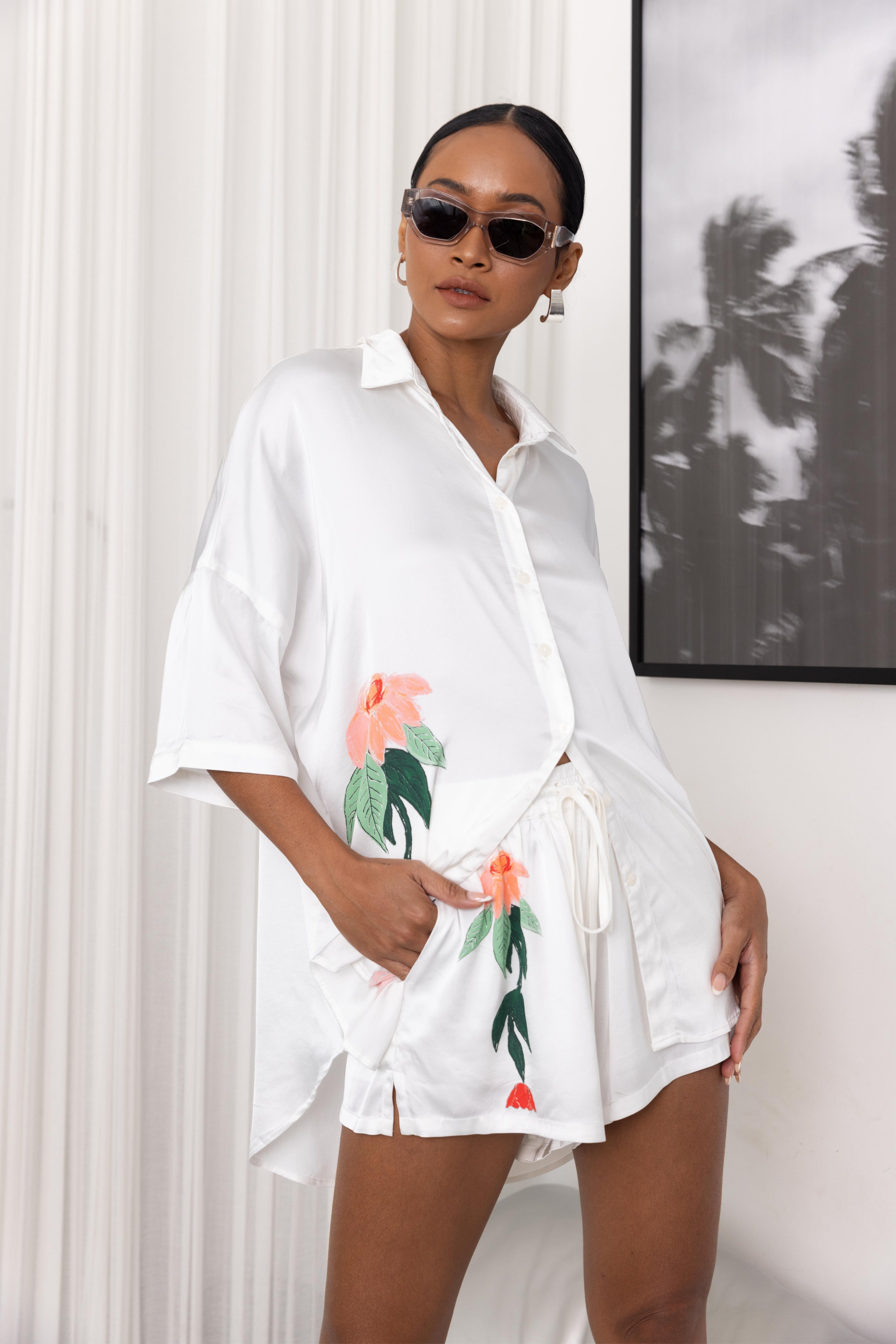 Santiago Shirt - White with Peppa Hart Floral Motif