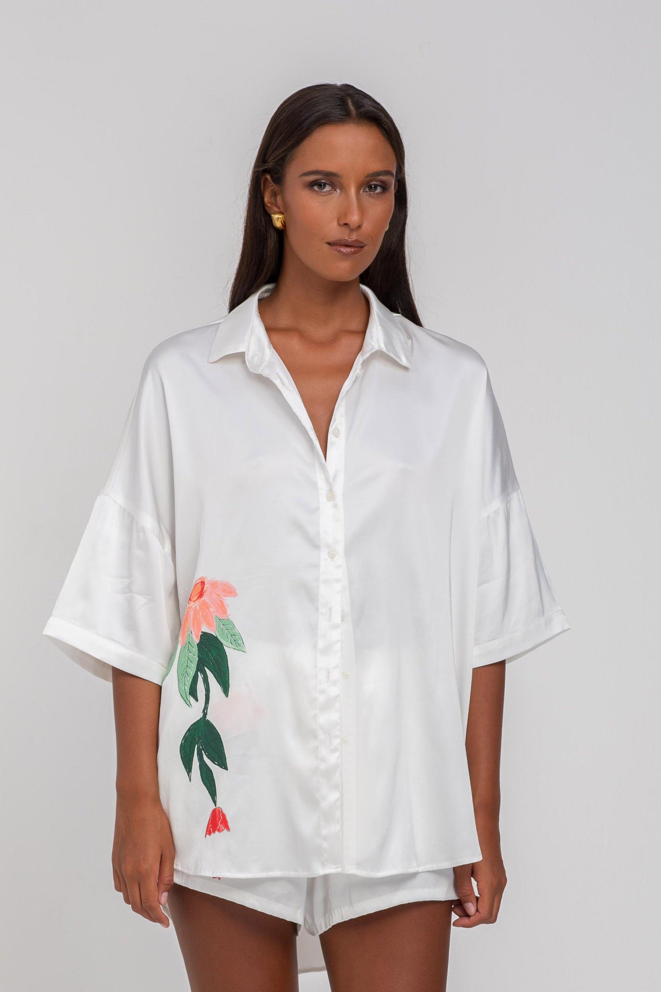 Santiago Shirt - White with Peppa Hart Floral Motif