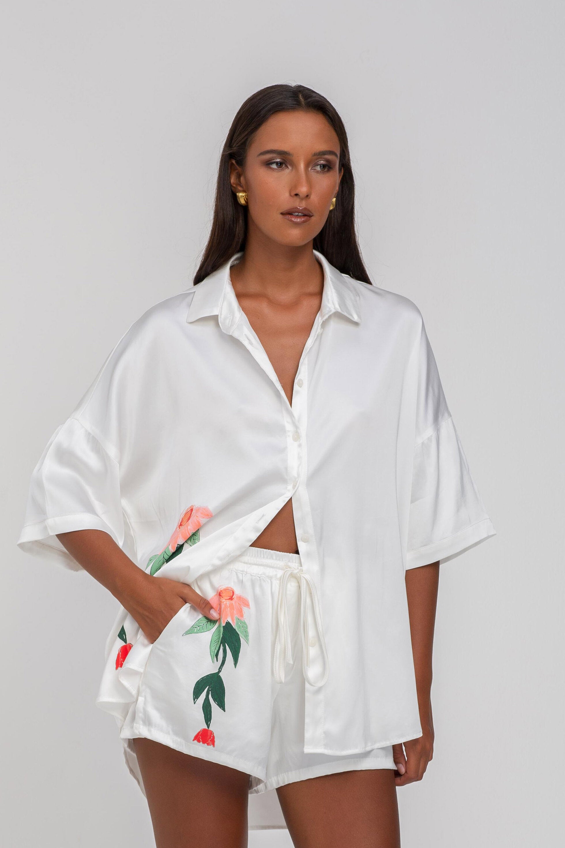 Santiago Shirt - White with Peppa Hart Floral Motif