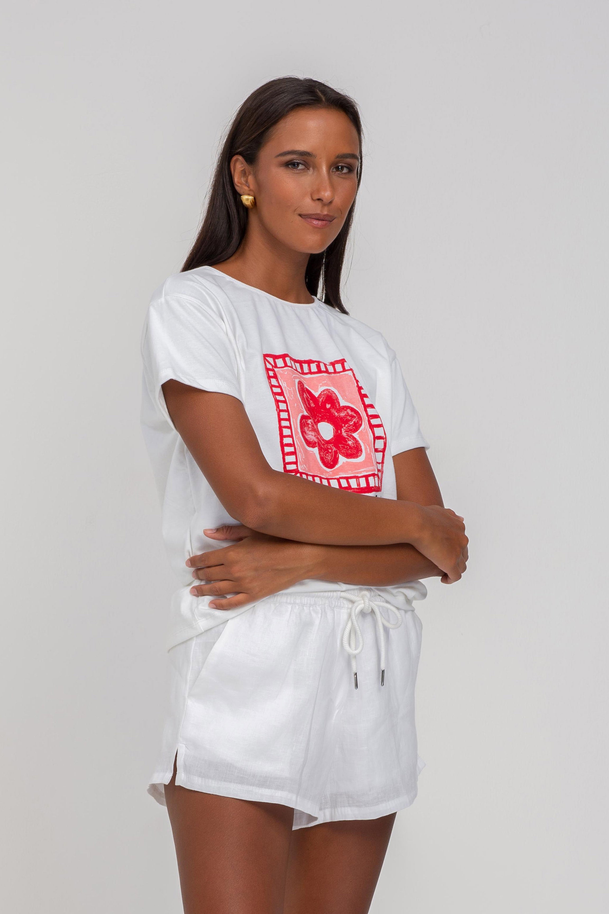 Say So Tee - White with Pink/Red Peppa Hart Flower