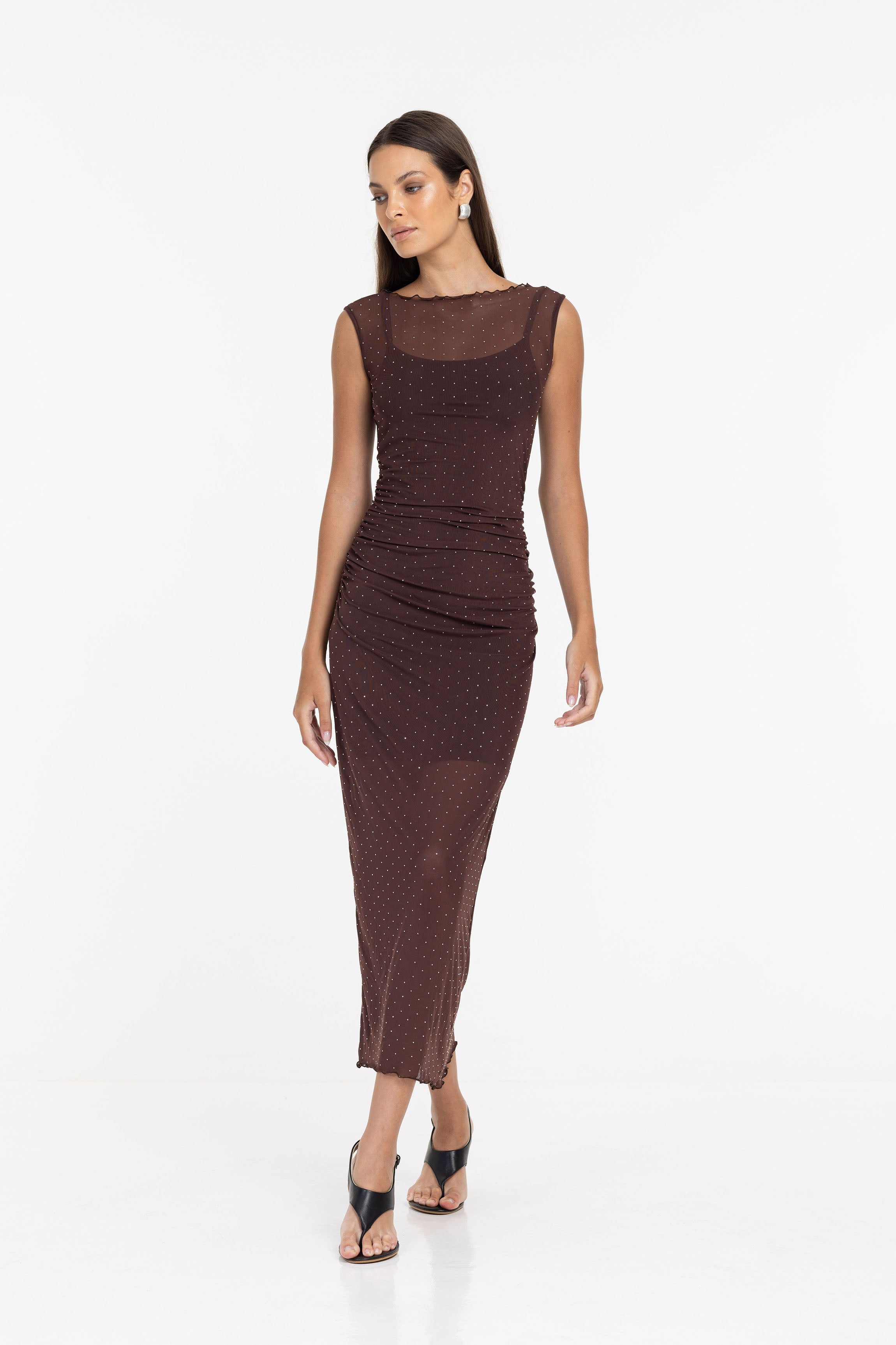 Serenade Dress - Chocolate with Silver Diamantés