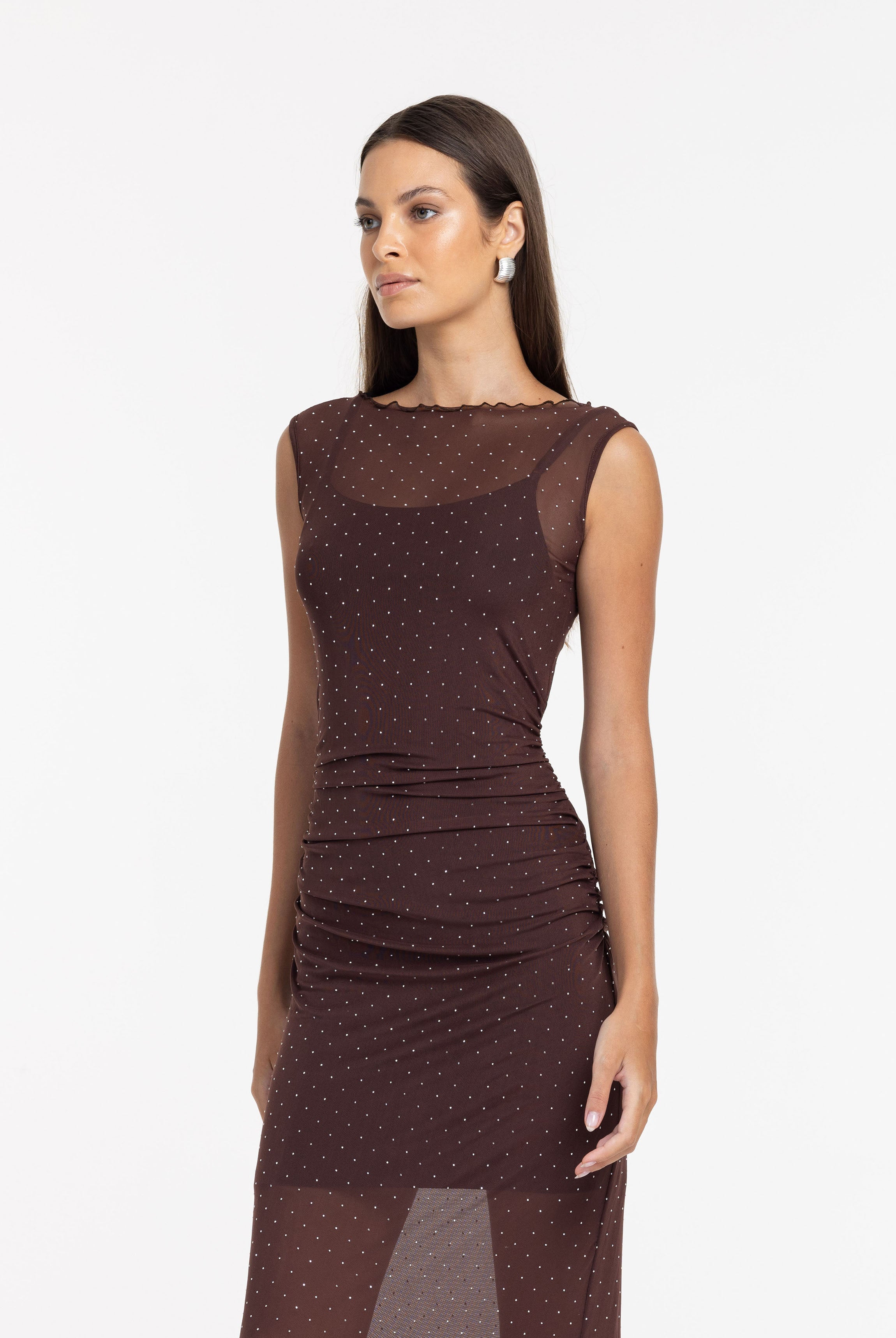Serenade Dress - Chocolate with Silver Diamantés