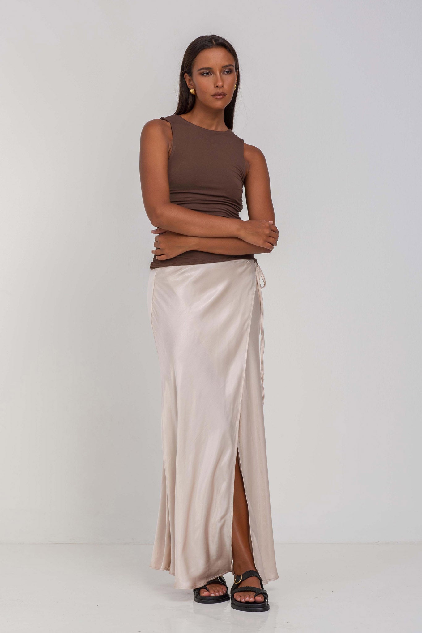 Find Me Wrap Skirt - Sand Grey