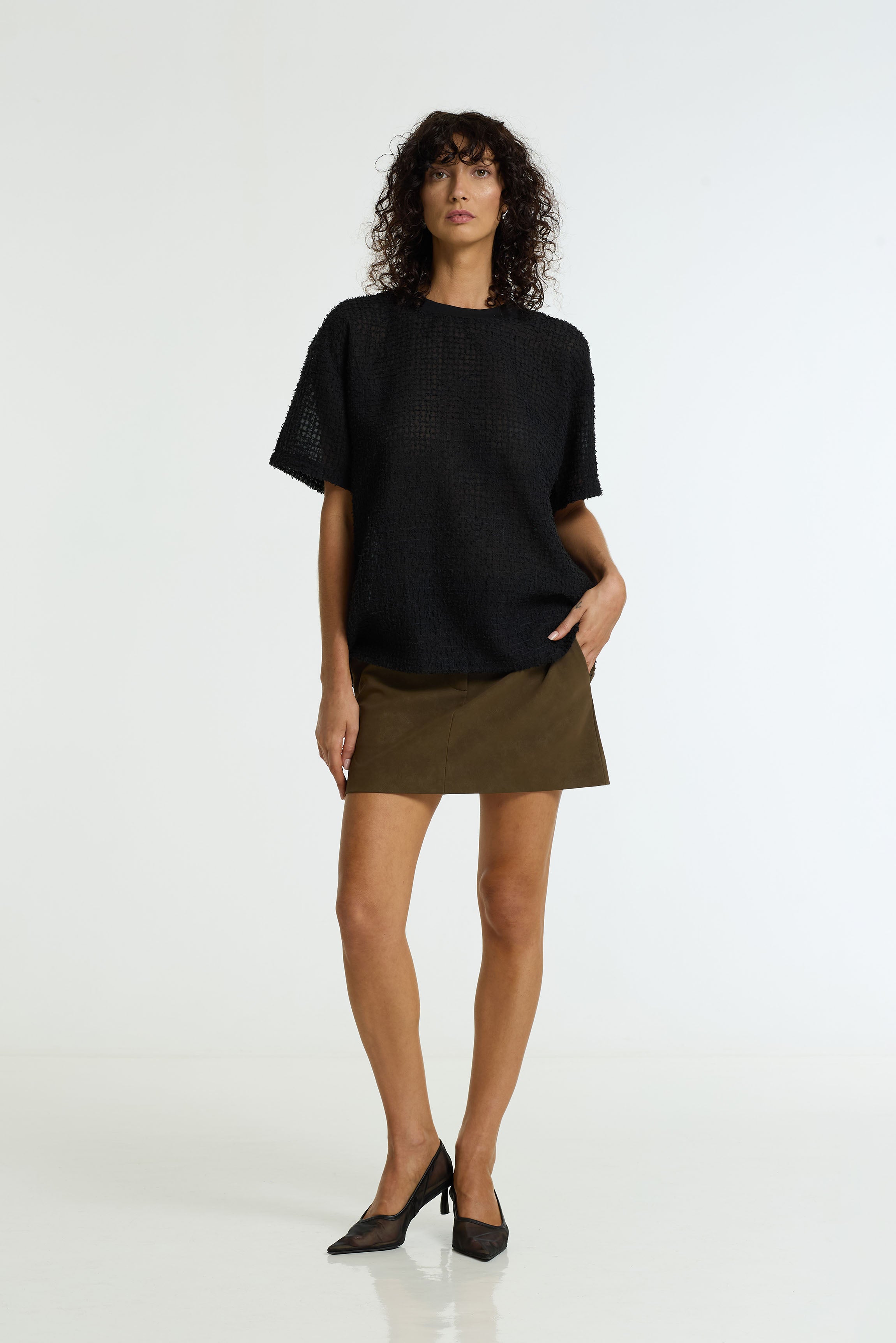 Nocturne Vegan Suede Mini Skirt | Dark Tan | PRE-ORDER