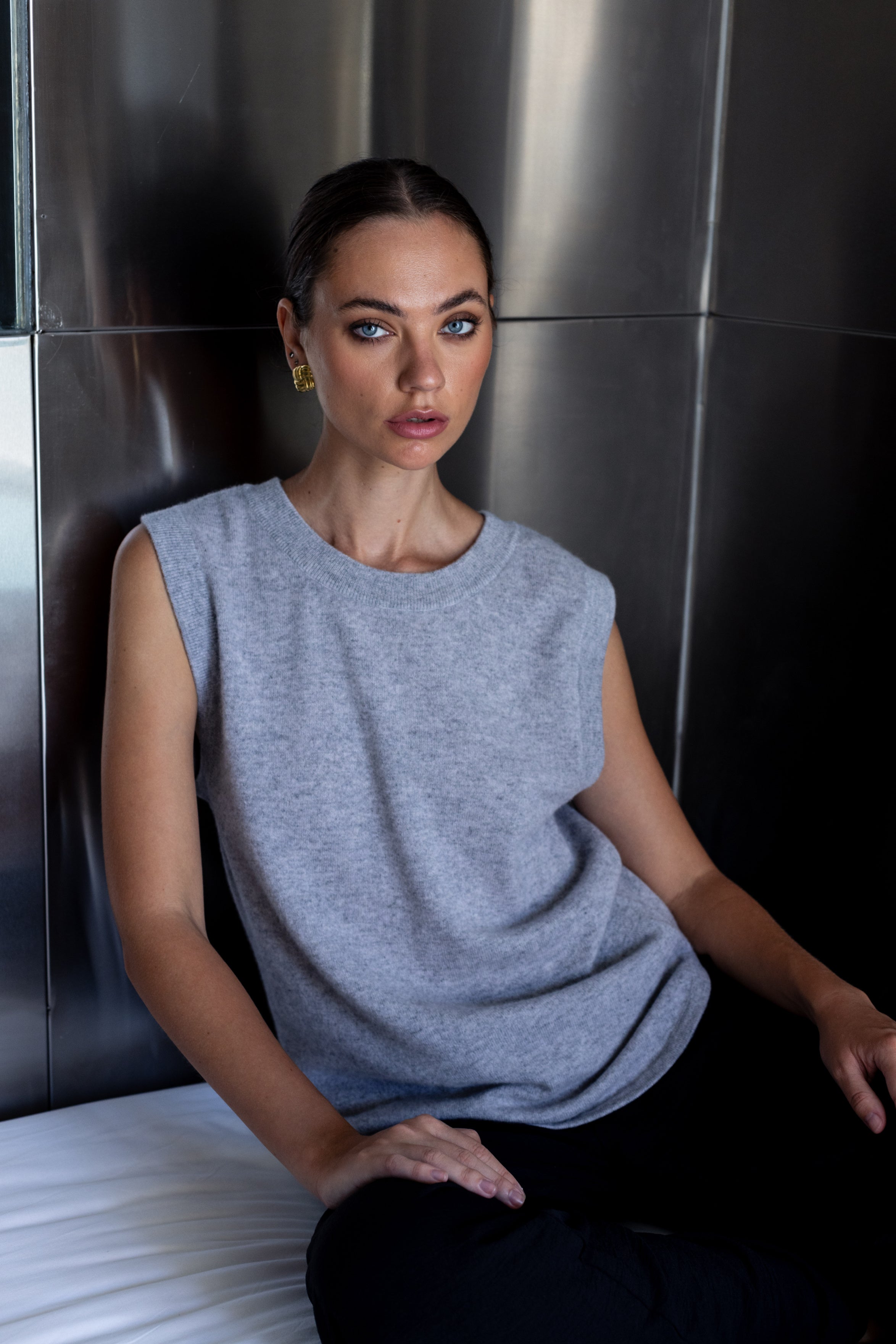 Subtle Romance Vest - Light Grey Marle