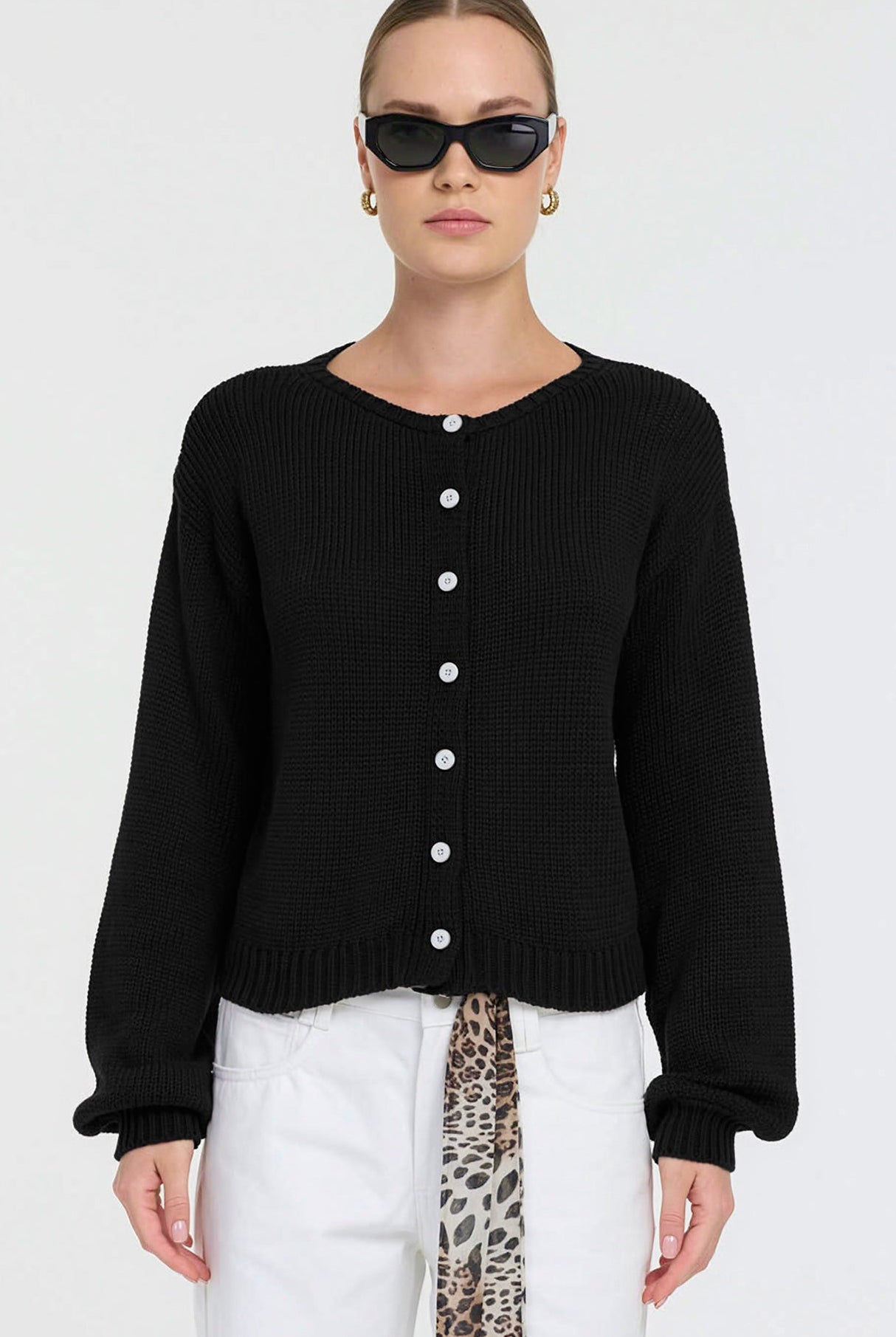 Teddy Cardi - Black with White Buttons