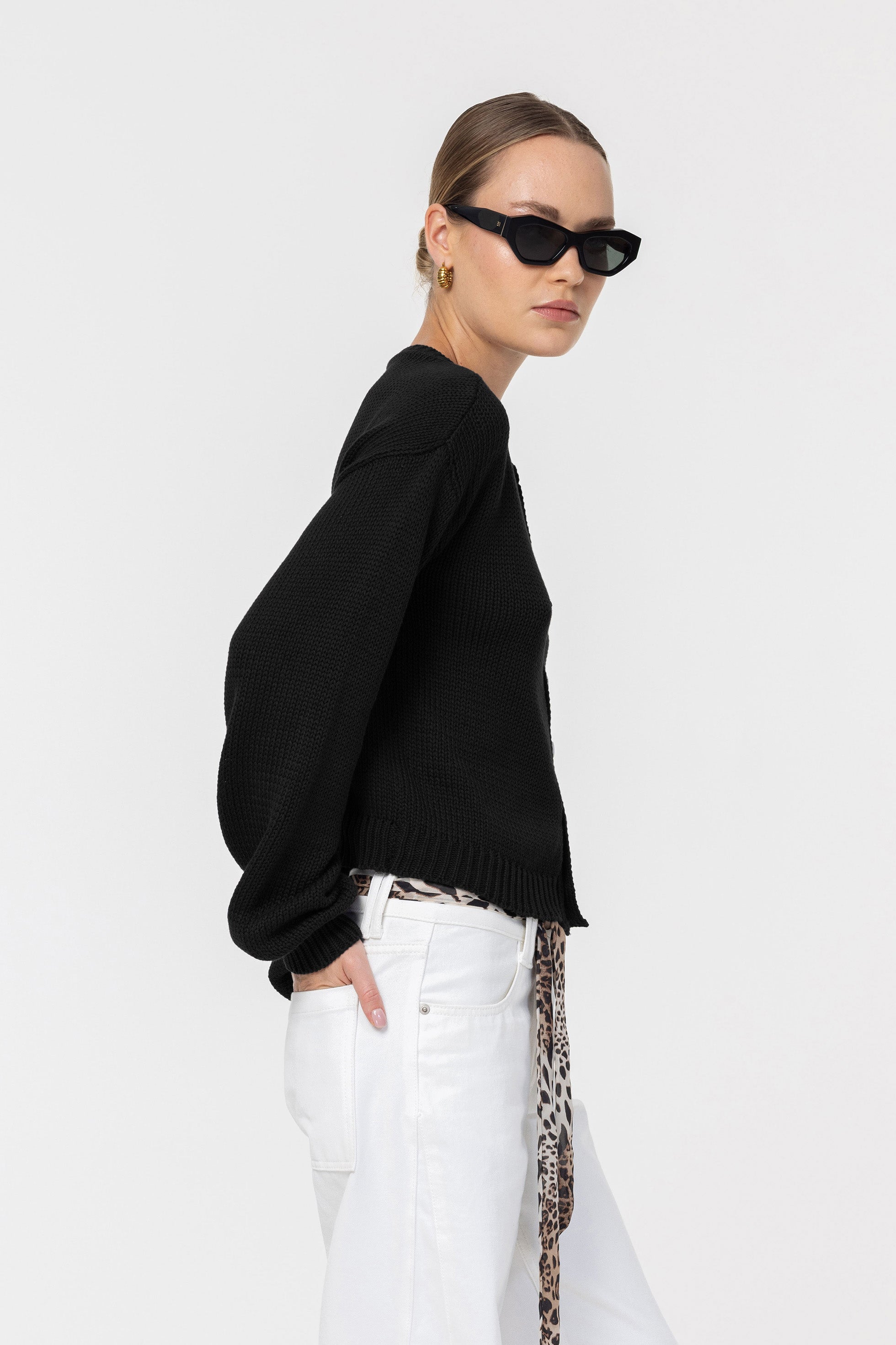 Teddy Cardi - Black with White Buttons