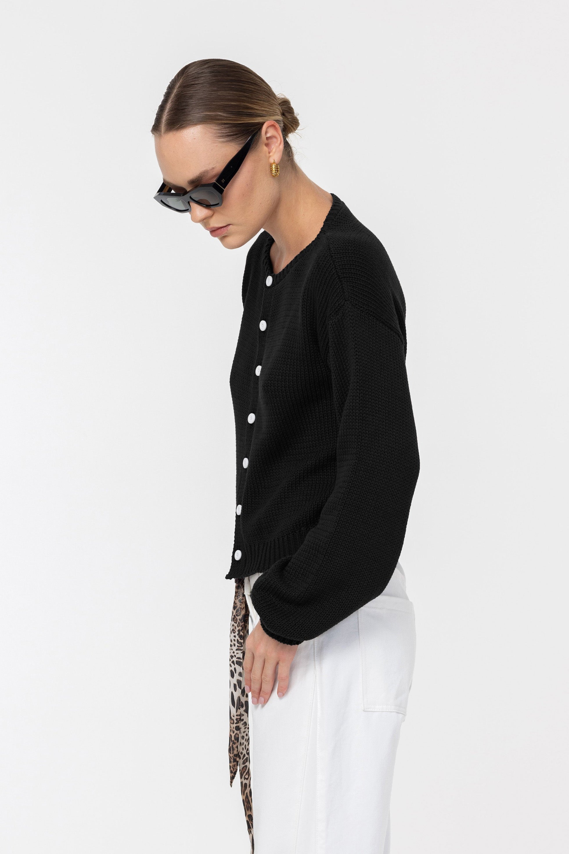 Teddy Cardi - Black with White Buttons