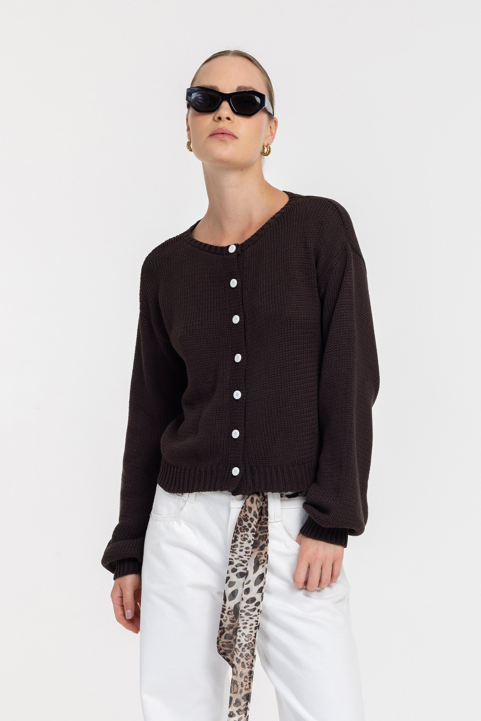 Teddy Cardi - Chocolate with White Buttons