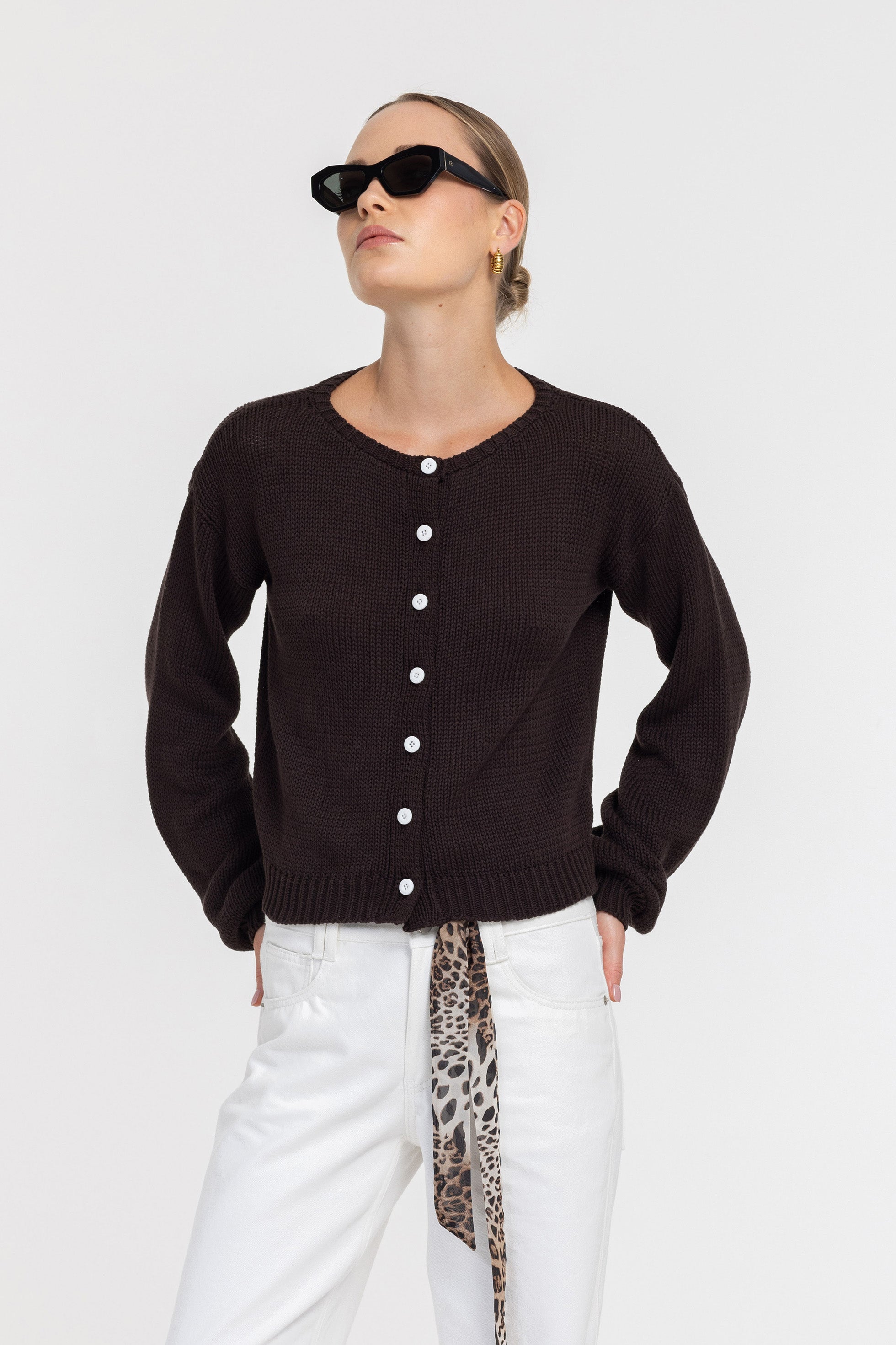 Teddy Cardi - Chocolate with White Buttons