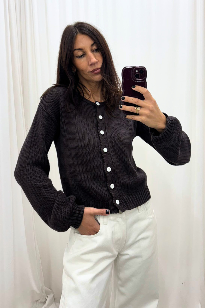 Teddy Cardi - Black with White Buttons