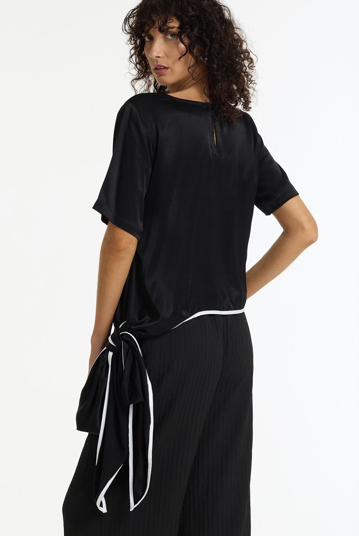 The Knot Satin Tie Top | Black/White | PRE-ORDER