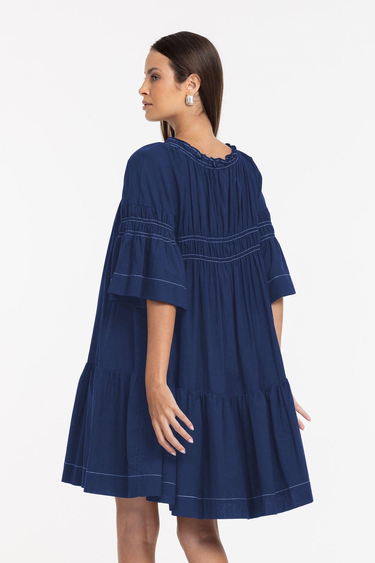 Thea Mini Dress - Night Sky w White Topstitching