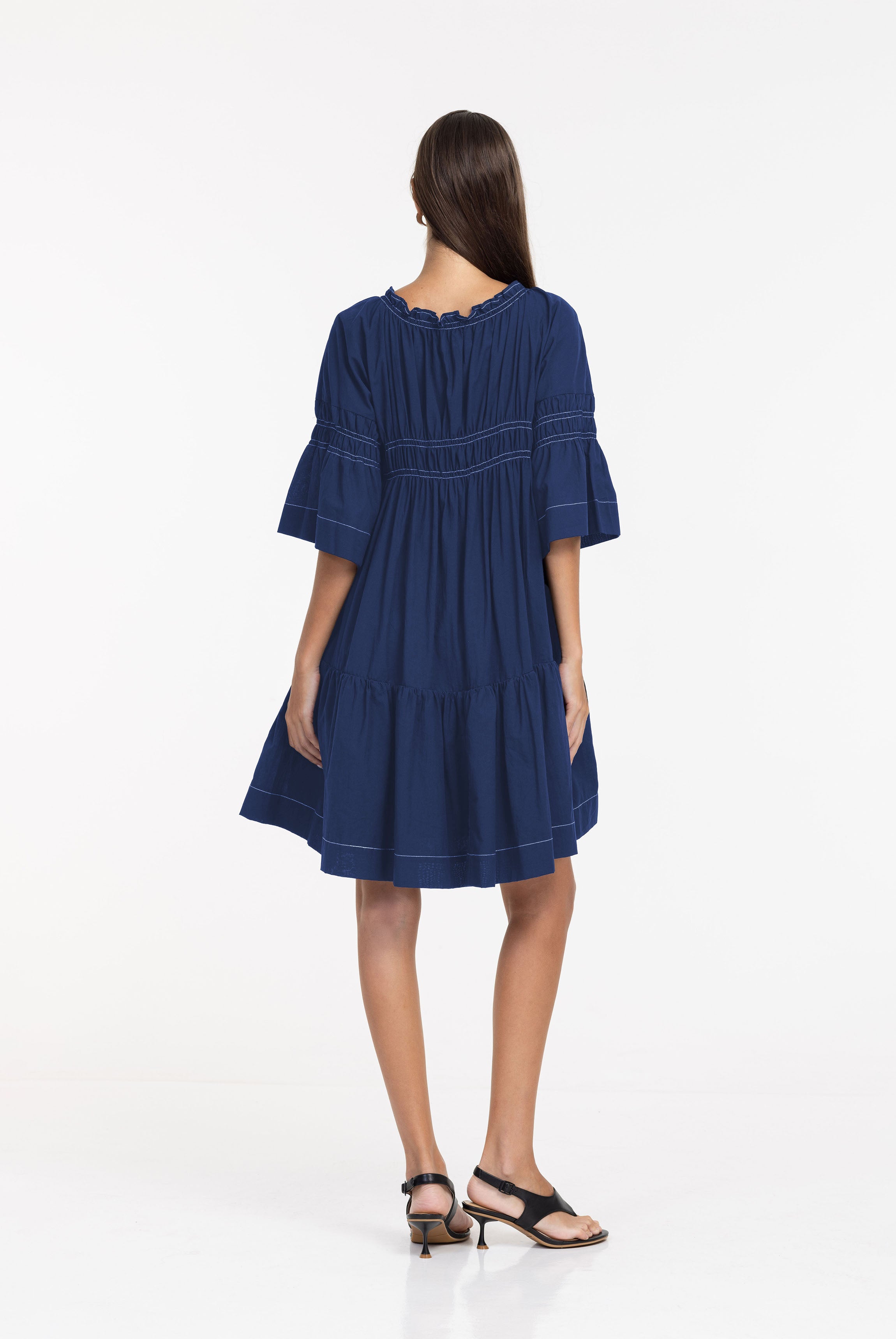 Thea Mini Dress - Night Sky w White Topstitching