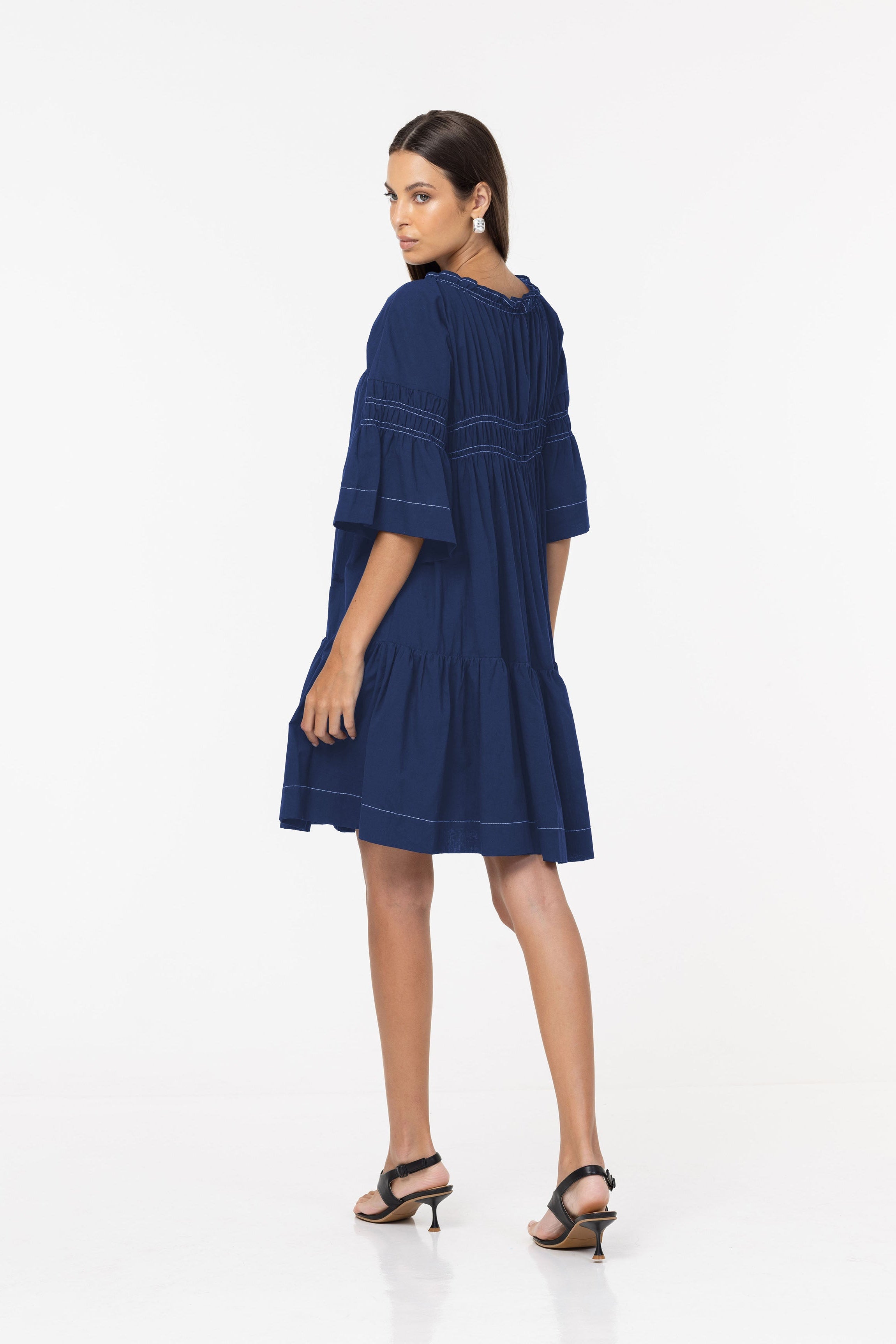 Thea Mini Dress - Night Sky w White Topstitching