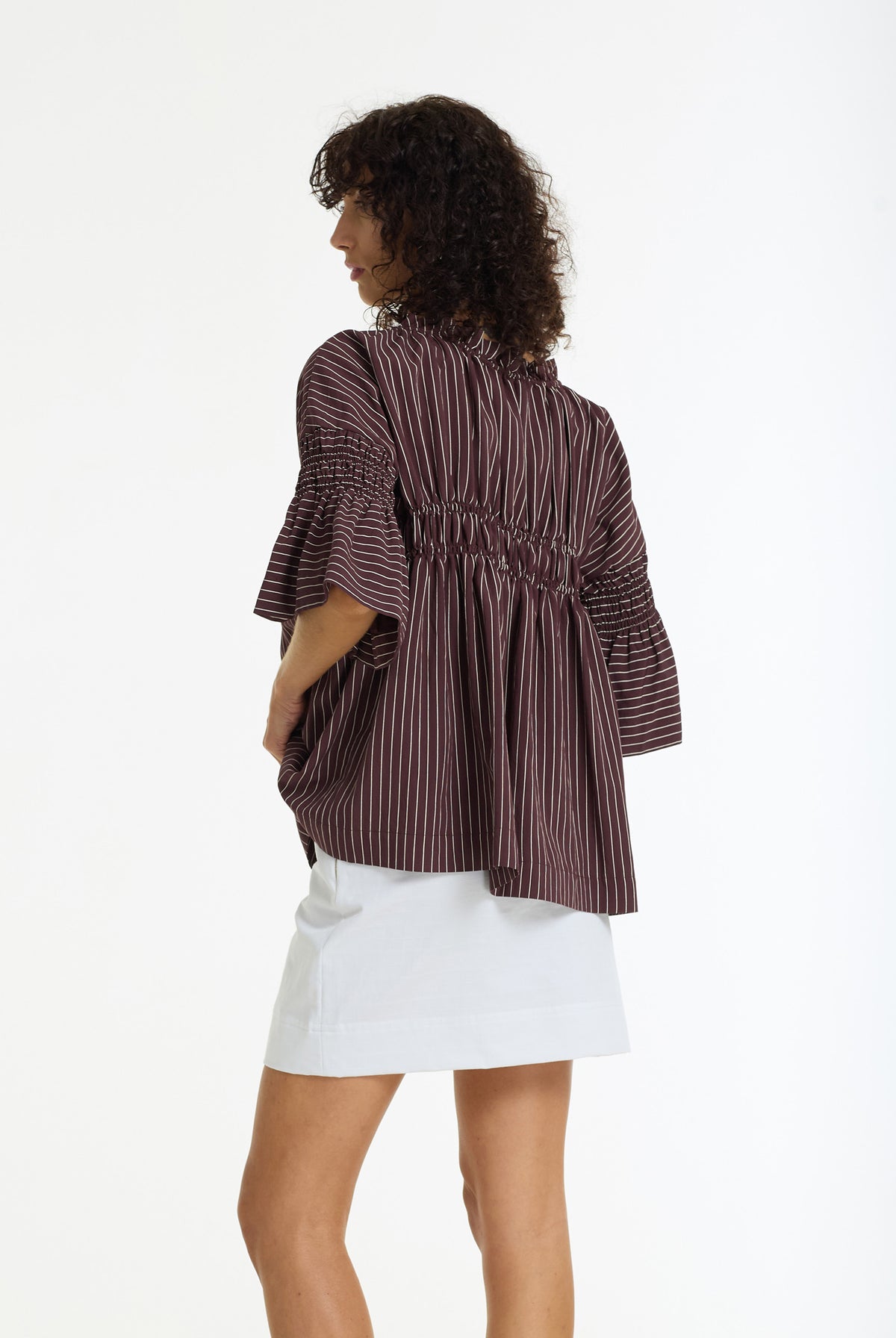 Thea Shirred Pinstripe Top | Wine