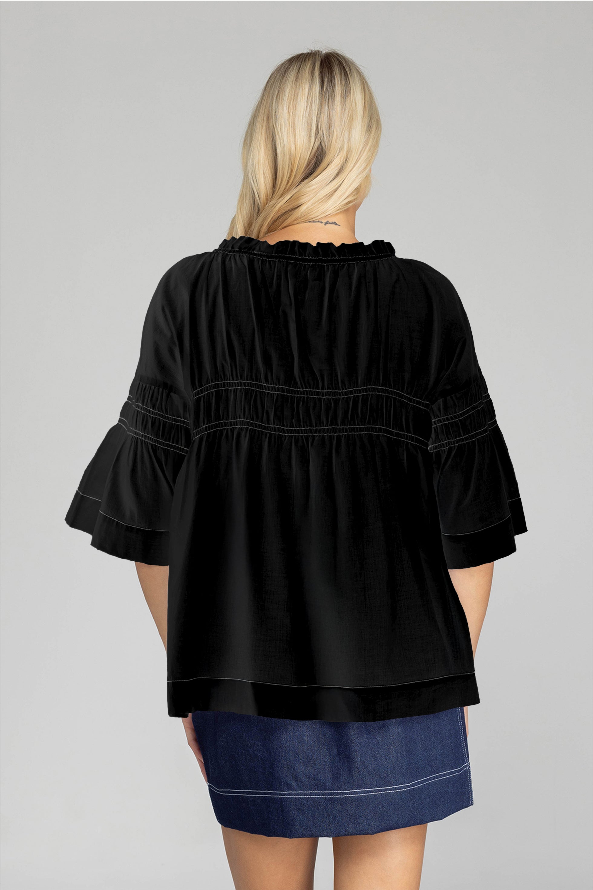 Thea Top - Black with White Stitching