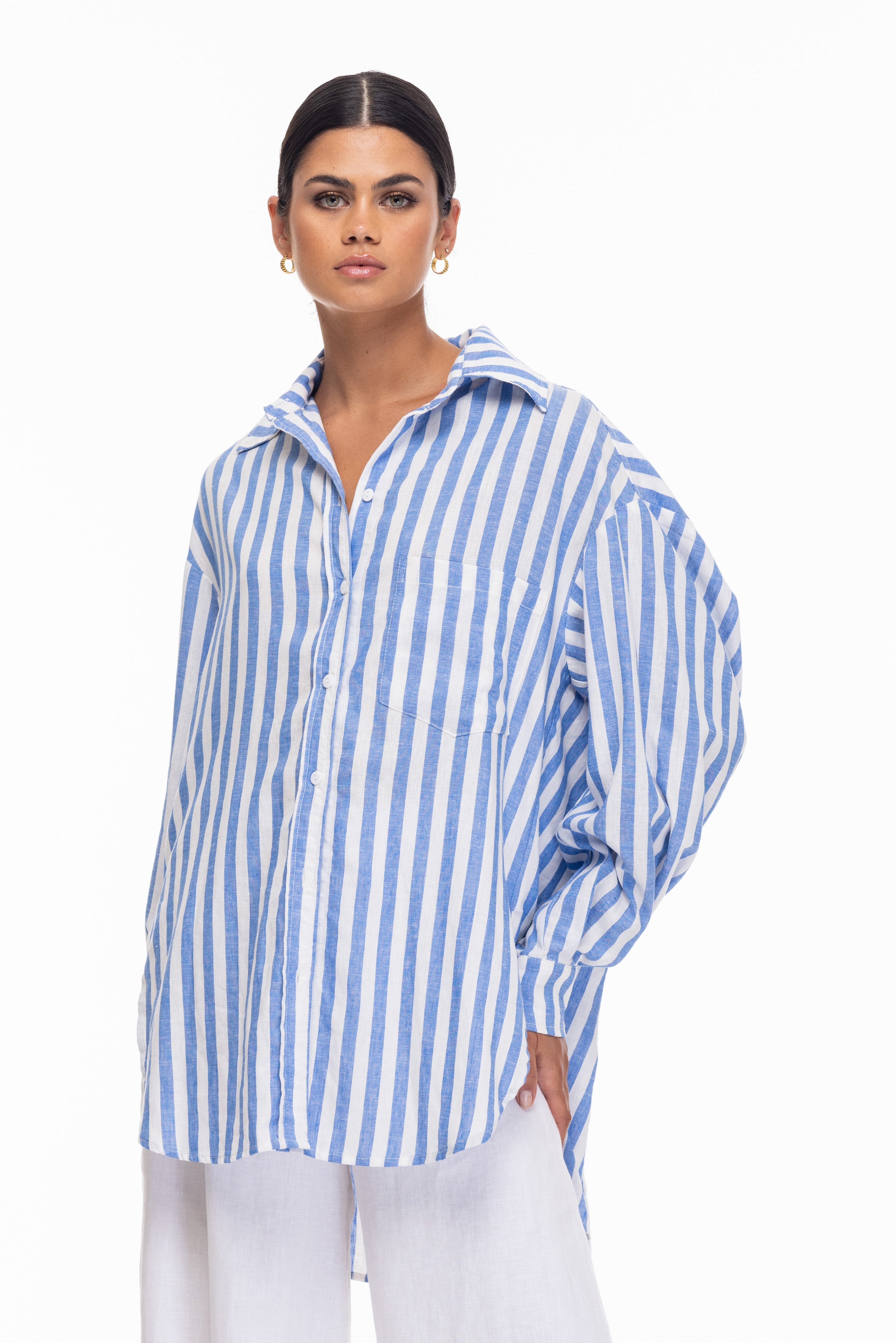 Two Makes One Shirt - Blue/Ivory Stripe