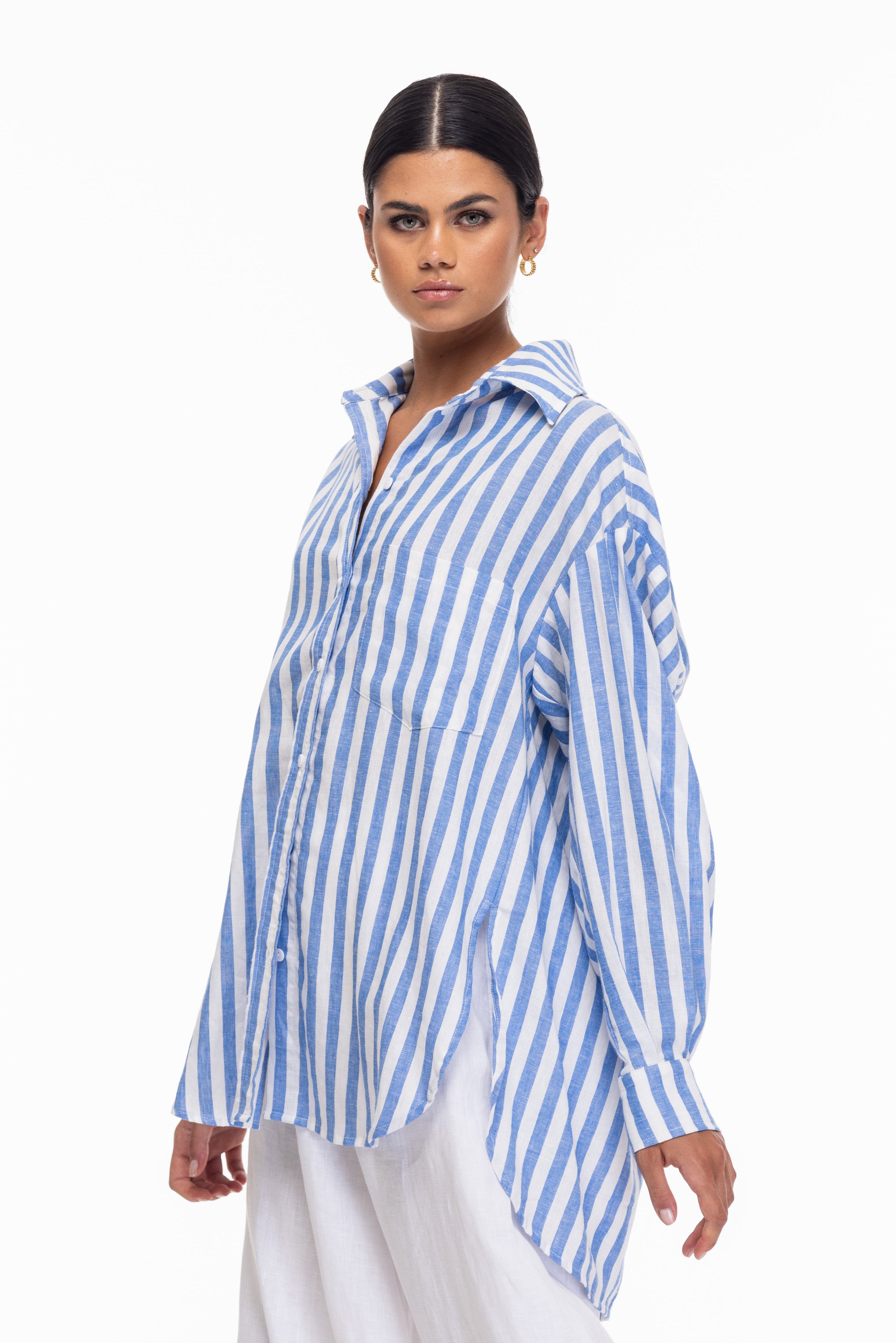 Two Makes One Shirt - Blue/Ivory Stripe