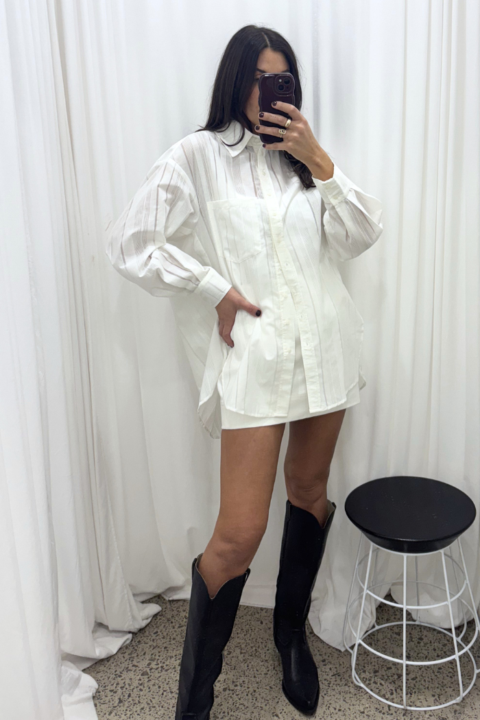 Two Makes One Shirt - White Self Stripe