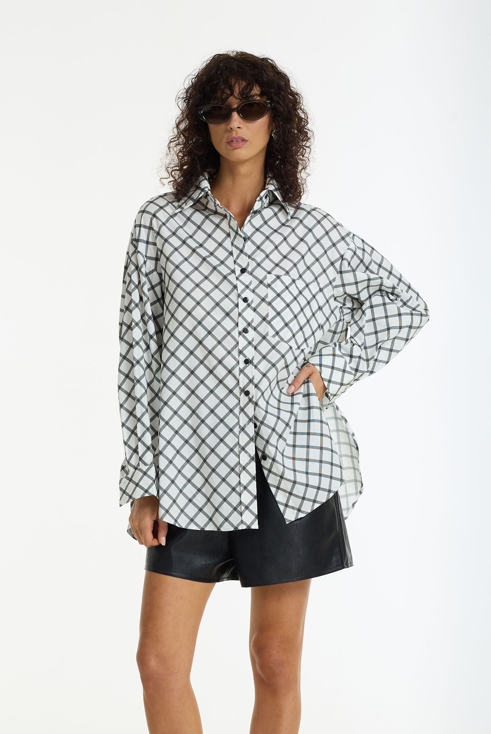 PRE-ORDER Two Makes One Shirt - White/Charcoal Cross Hatching