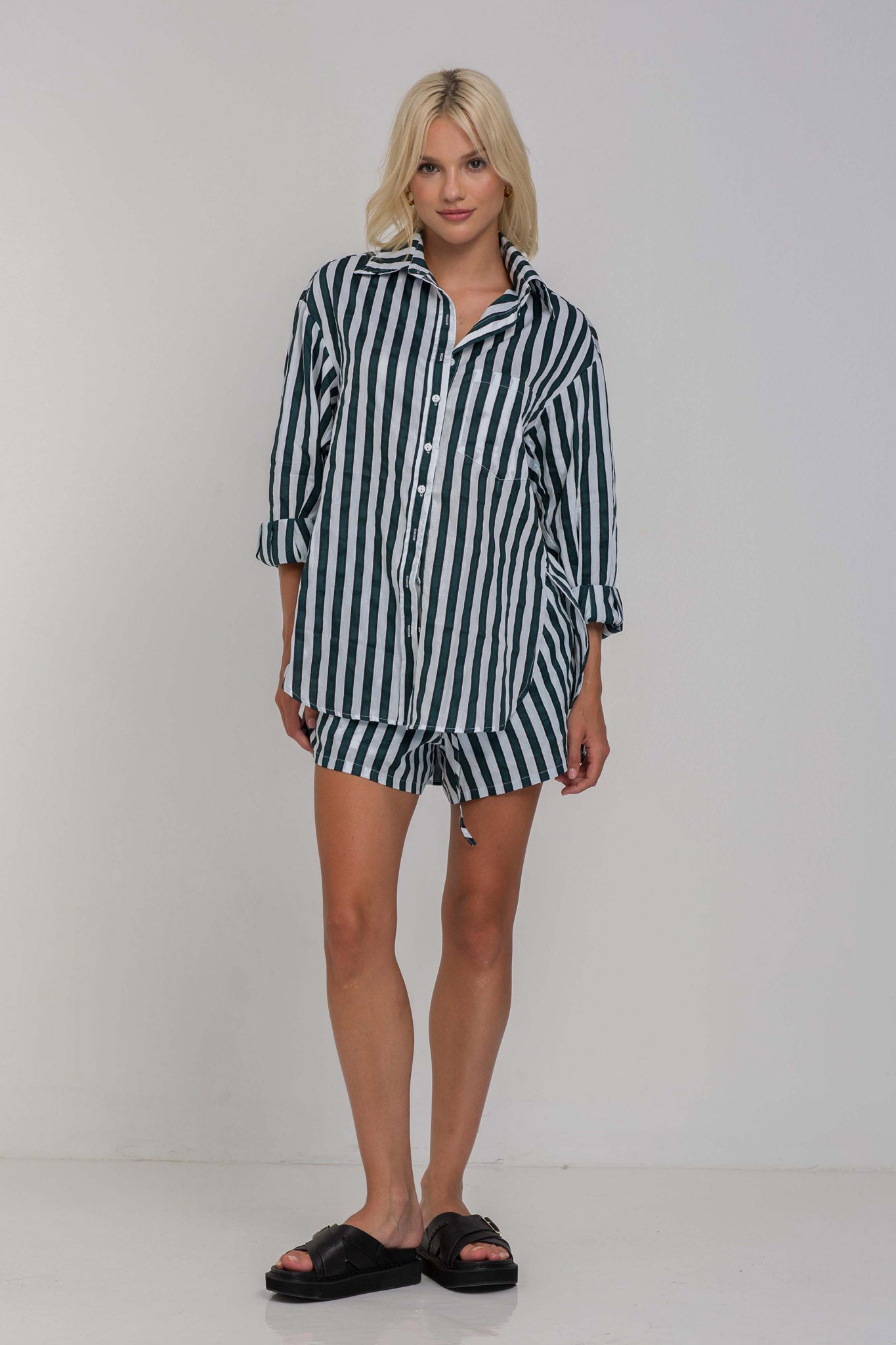 Luca Short - White/Black/Green Stripe