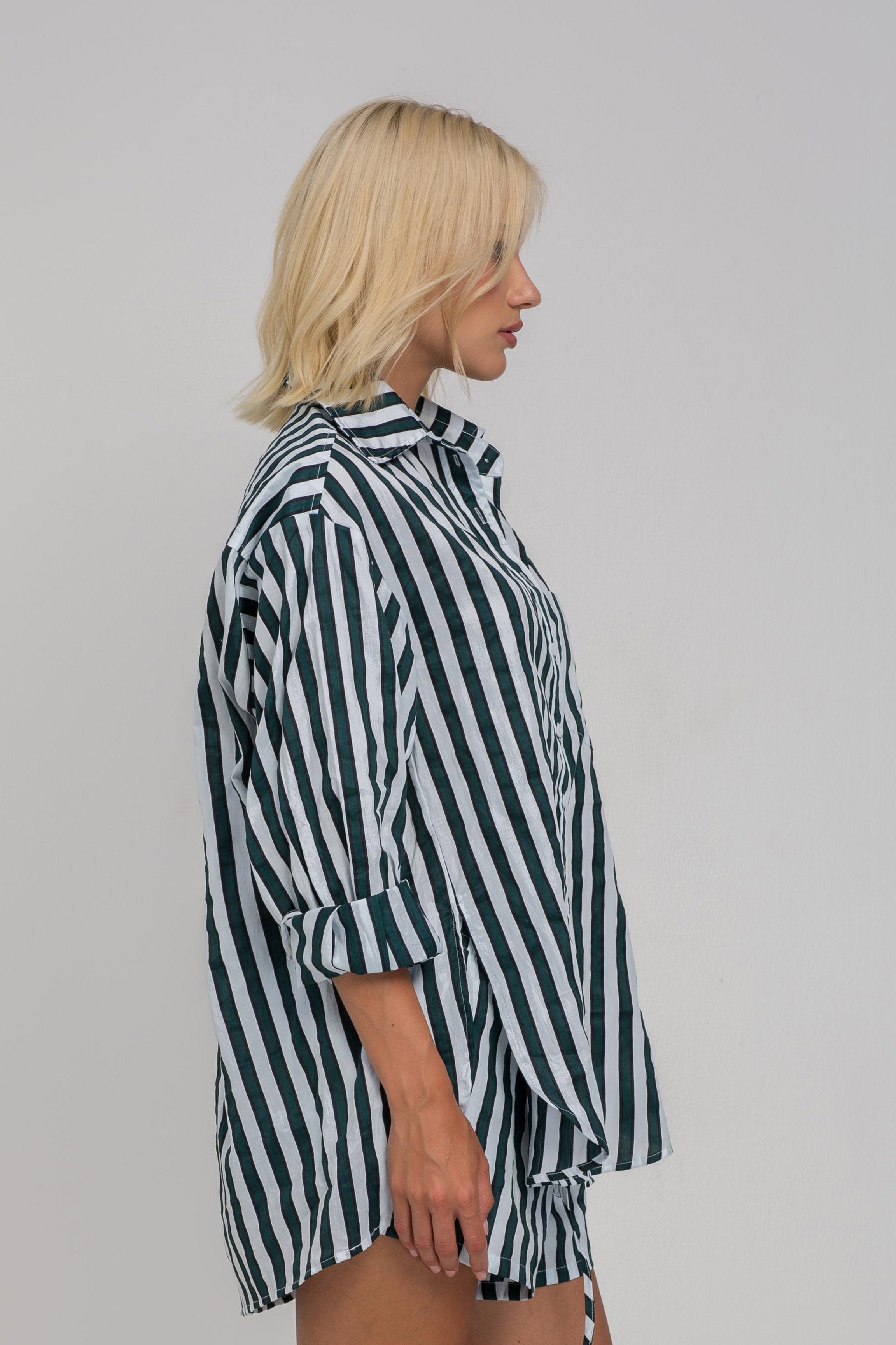 Two Makes One Shirt - White/Black/Green Stripe