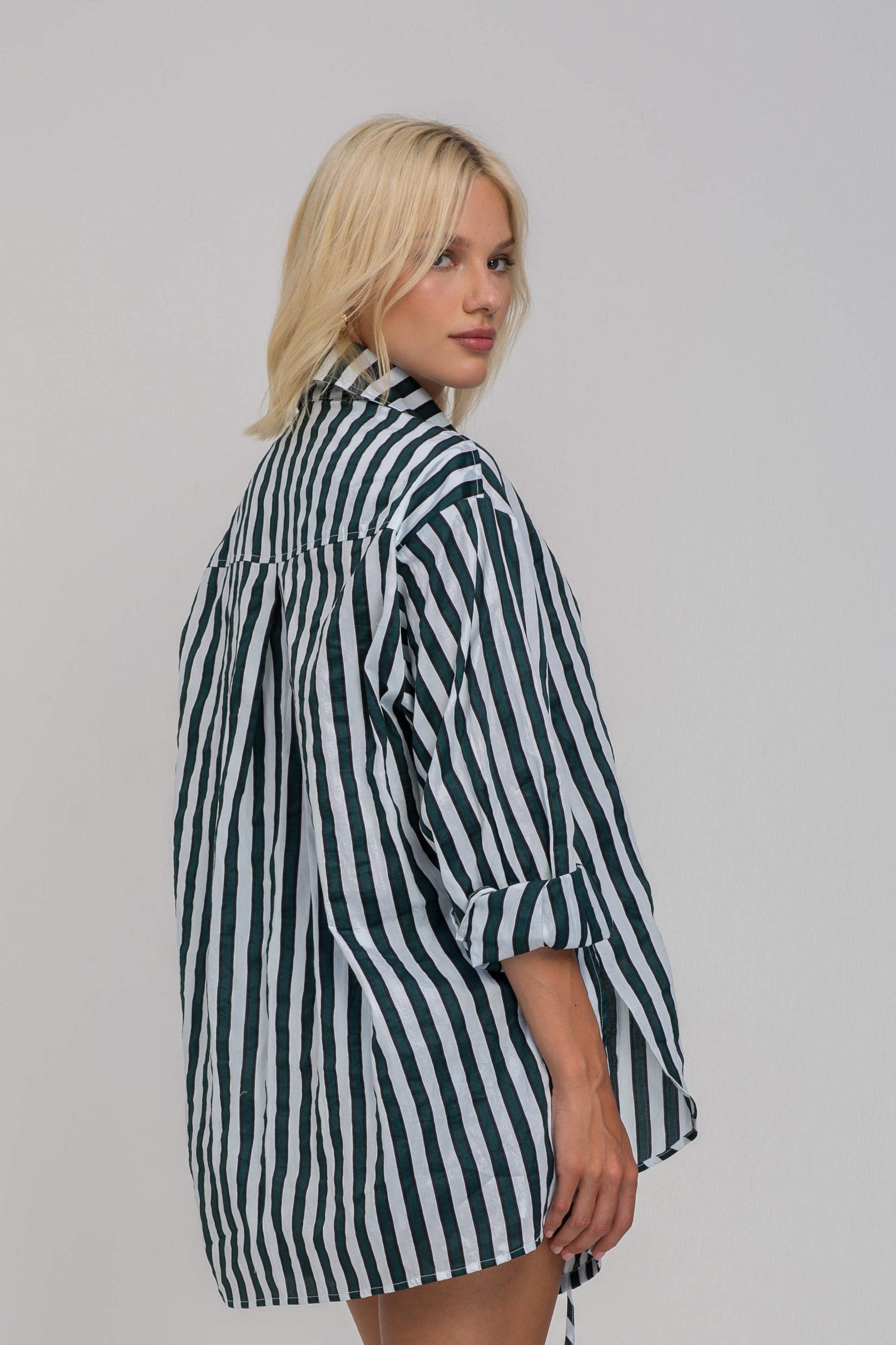 Two Makes One Shirt - White/Black/Green Stripe