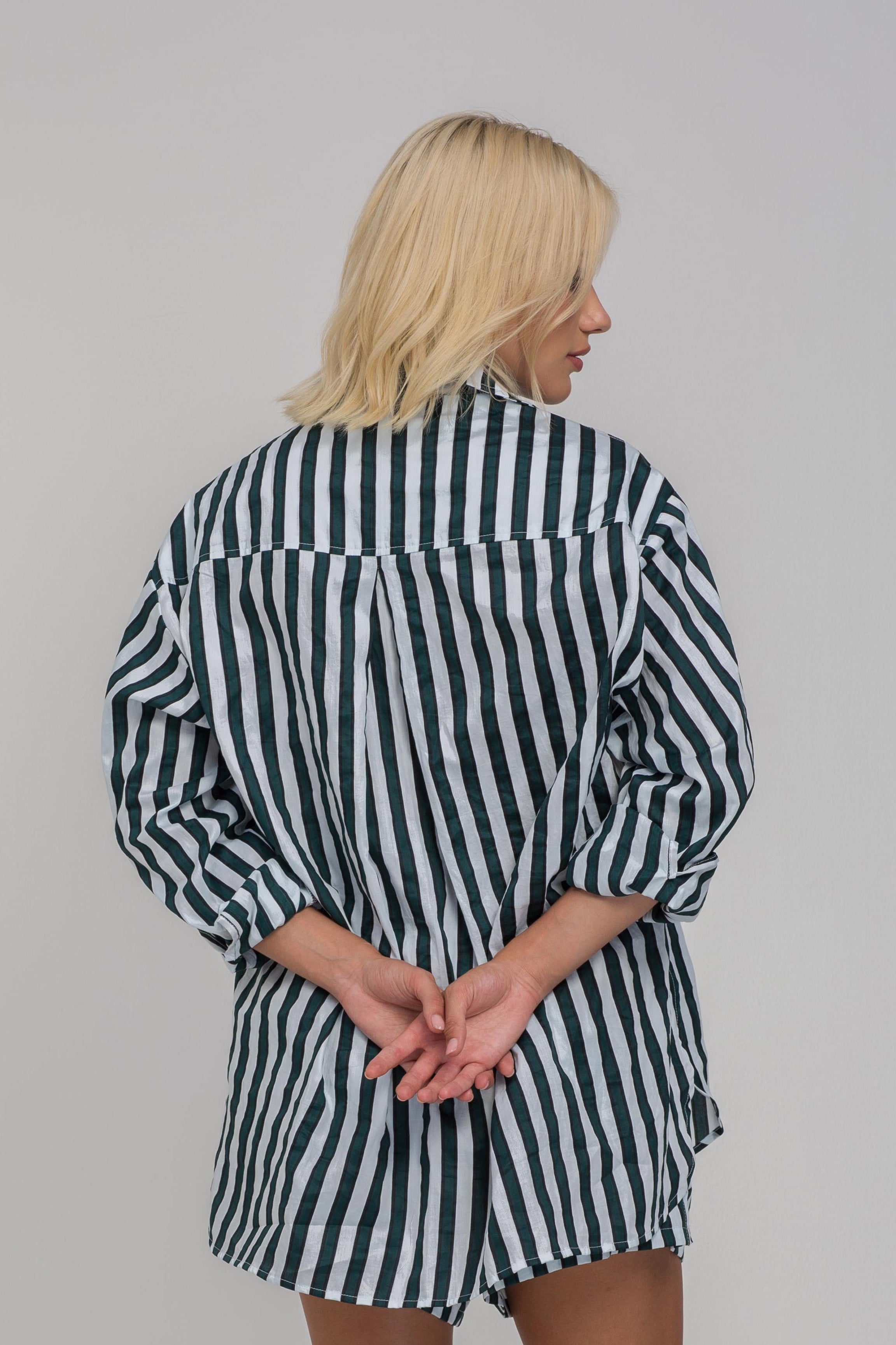 Two Makes One Shirt - White/Black/Green Stripe