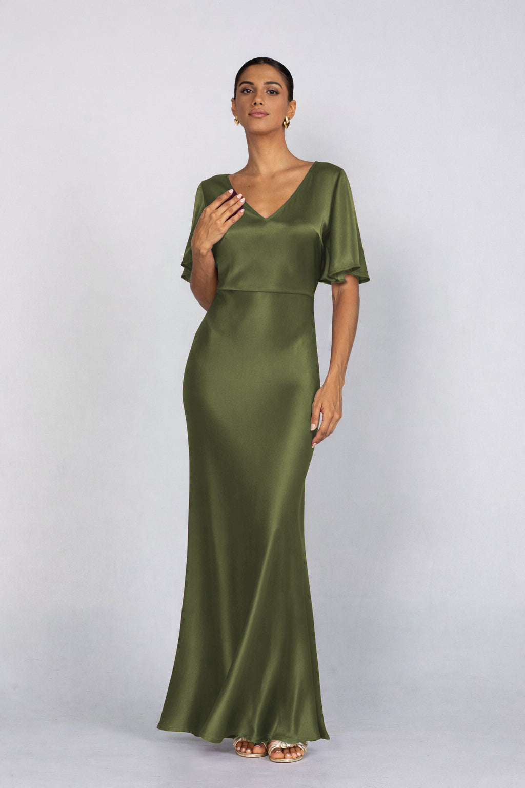 V-Neck Golden Hour Dress - Golden Khaki