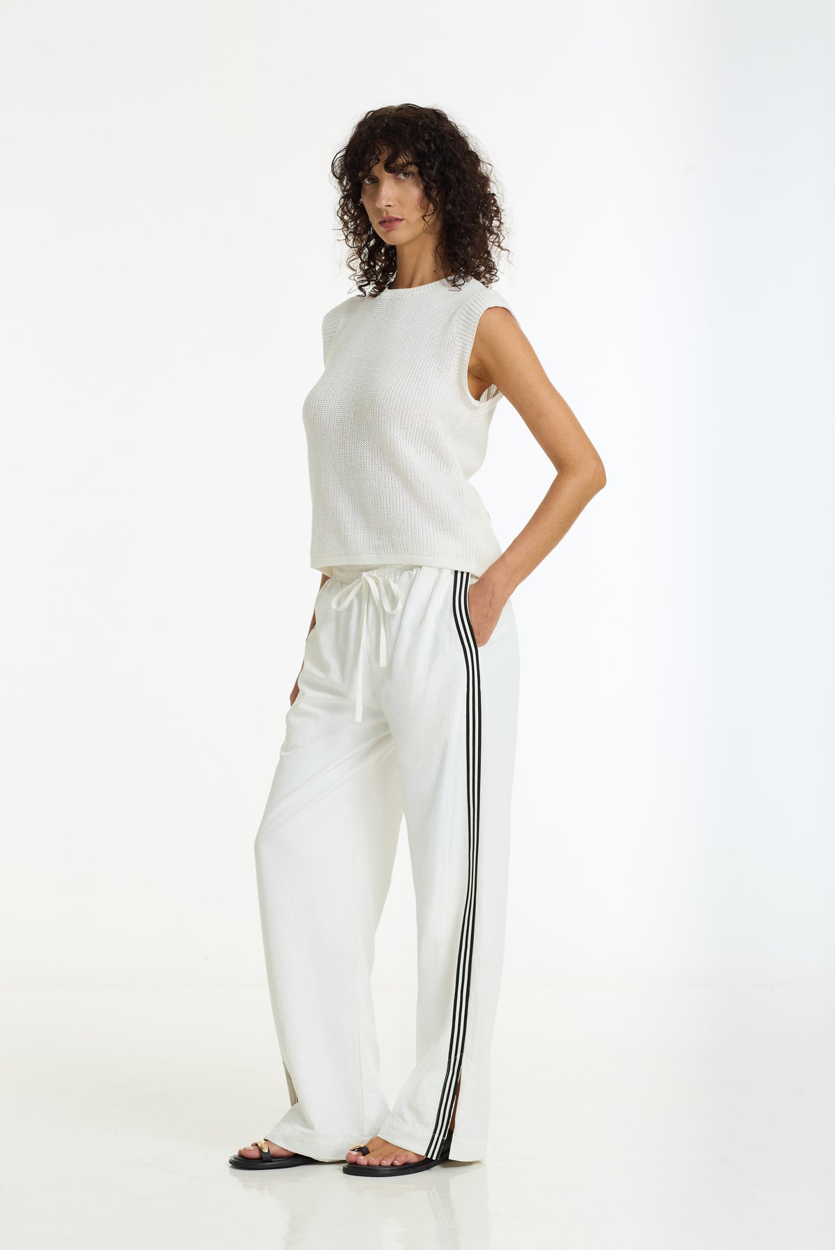 Diego Side Stripe Pant | White/Black