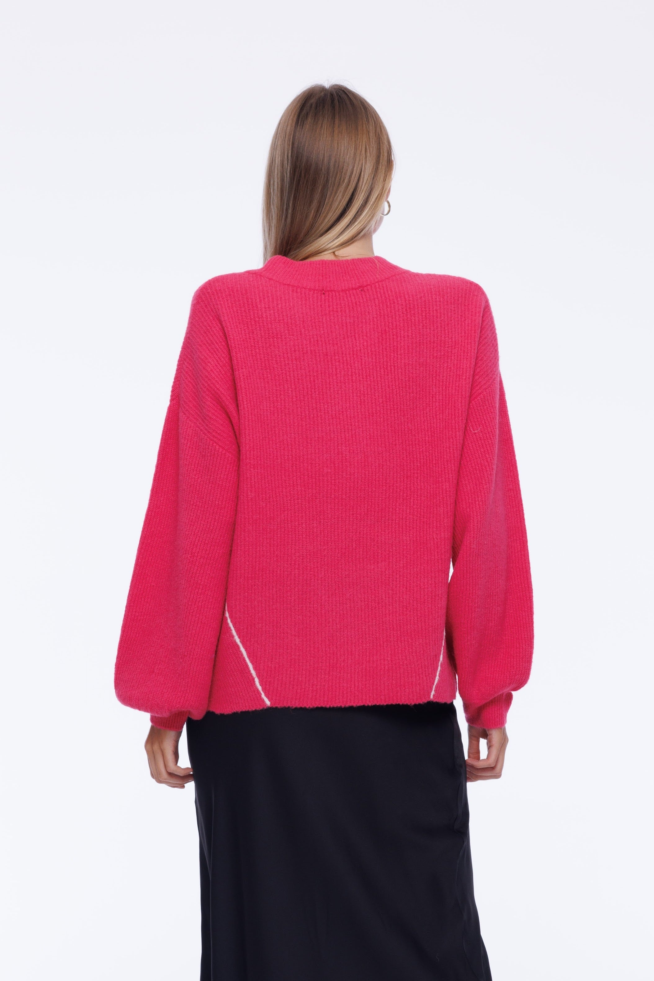 Viola Sweater - Strawberry with White Stitching