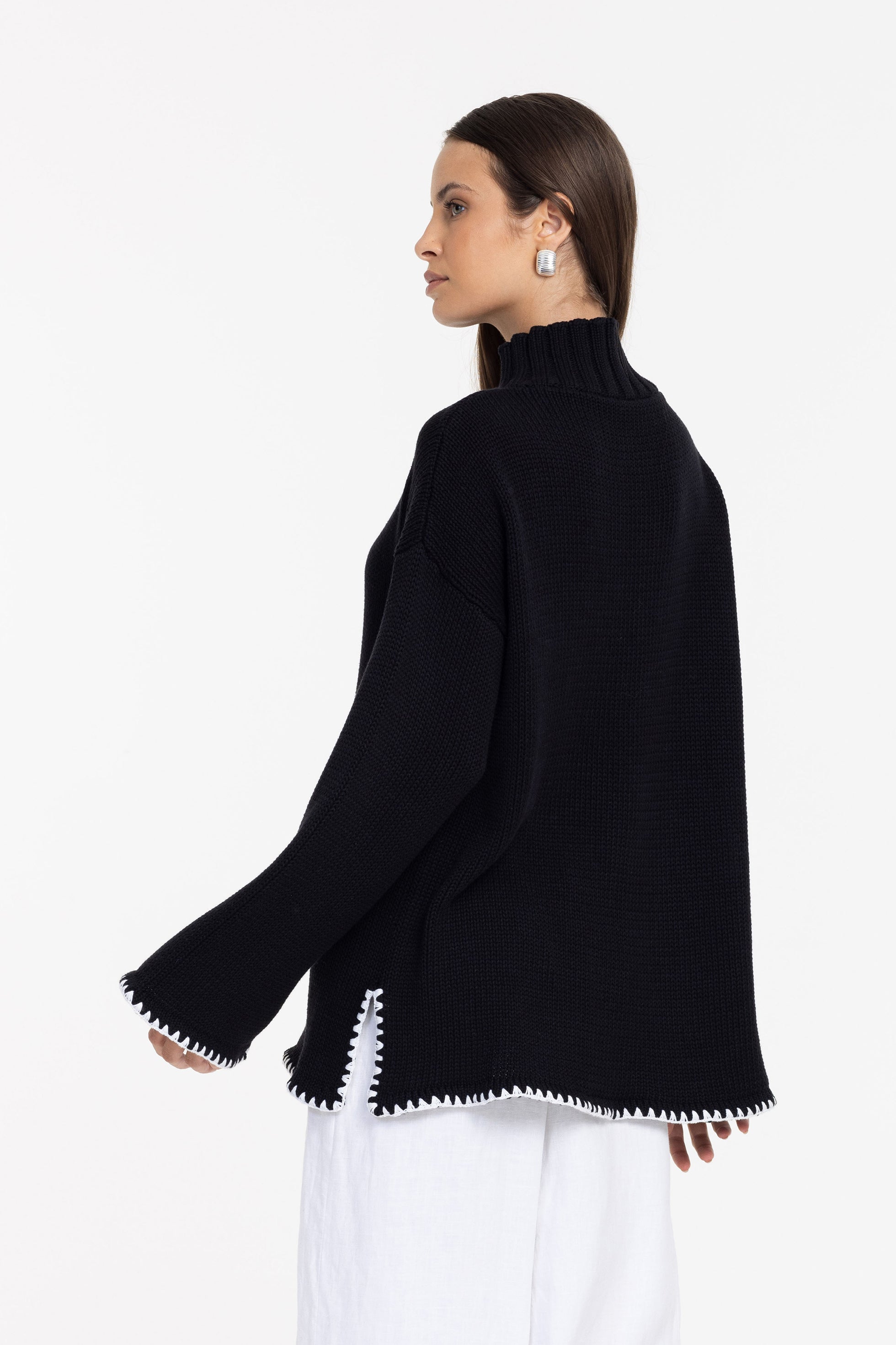 Vogue Sweater - Black with White Stitch Details