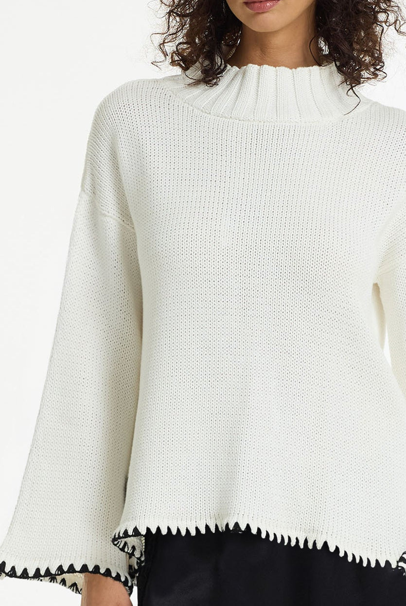PRE-ORDER Vogue Sweater - White w Black Stitching